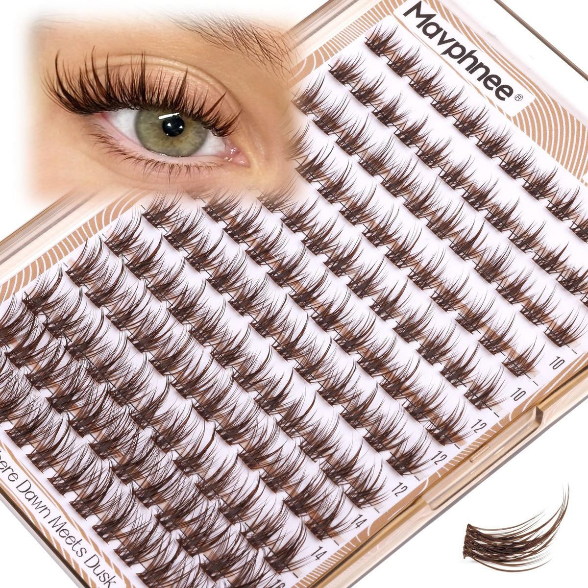 Mavphnee brown lash clusters 8mm inner corners deliver subtle opening for daily wear.