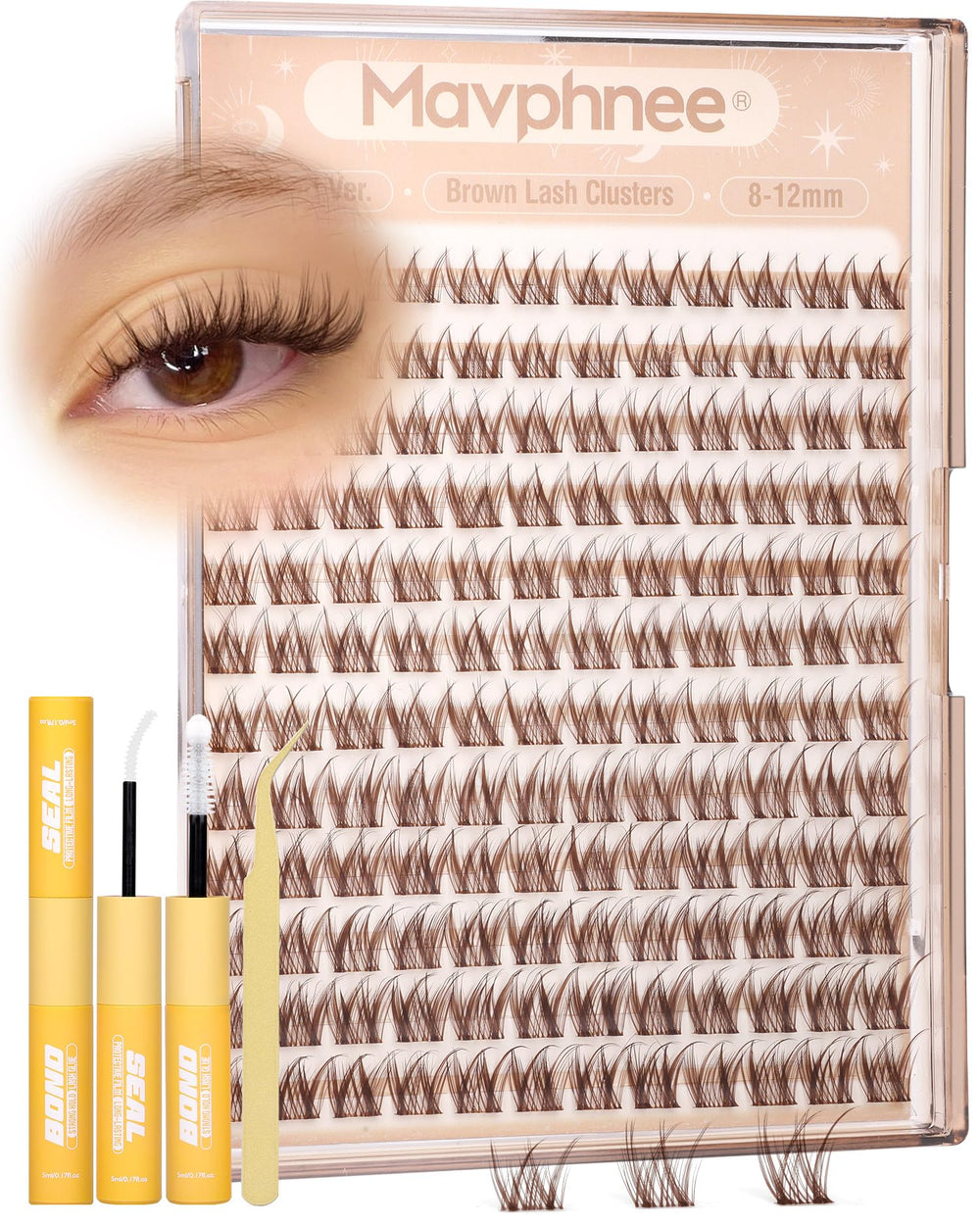 Mavphnee brown lash clusters 8mm visual for a natural daytime look