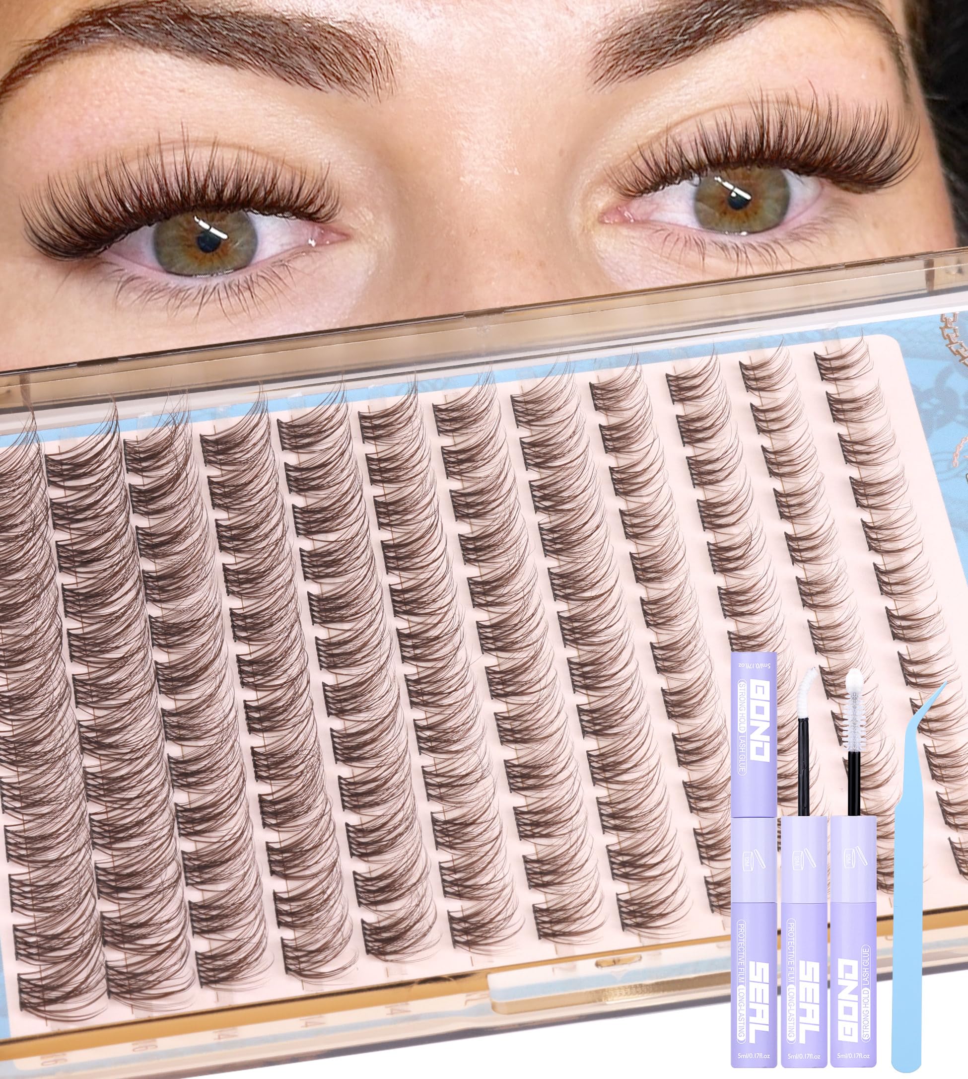 Mavphnee Brown Lash Clusters Kit main view showing 144 clusters for natural daily wear