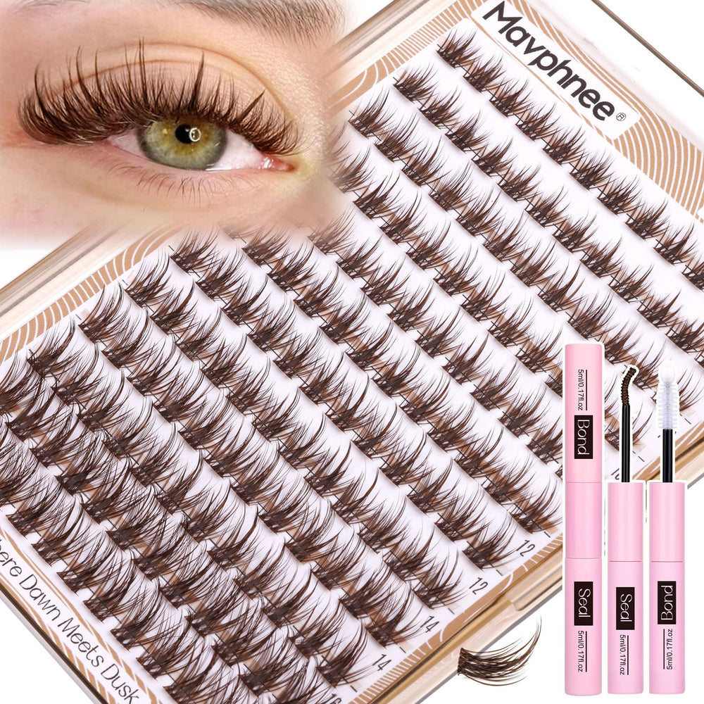 Mavphnee brown lash clusters kit for natural wispy definition in daily wear.