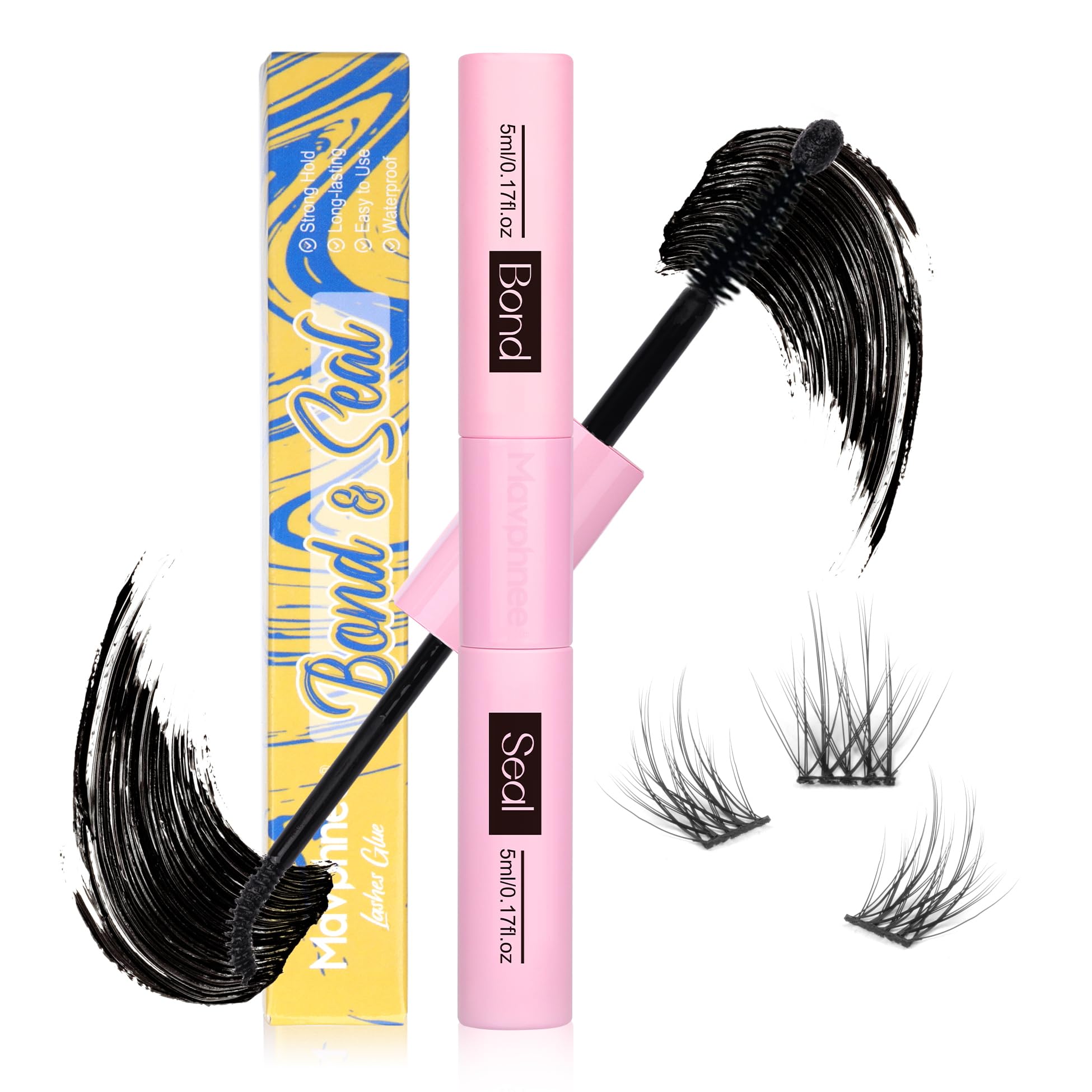 Mavphnee lash bond brush in action for precise lash bonding.
