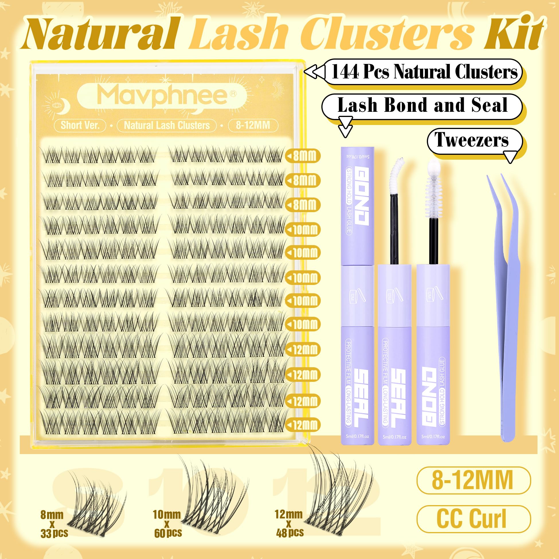 Mavphnee natural lash clusters 12mm for gentle fullness without drama.
