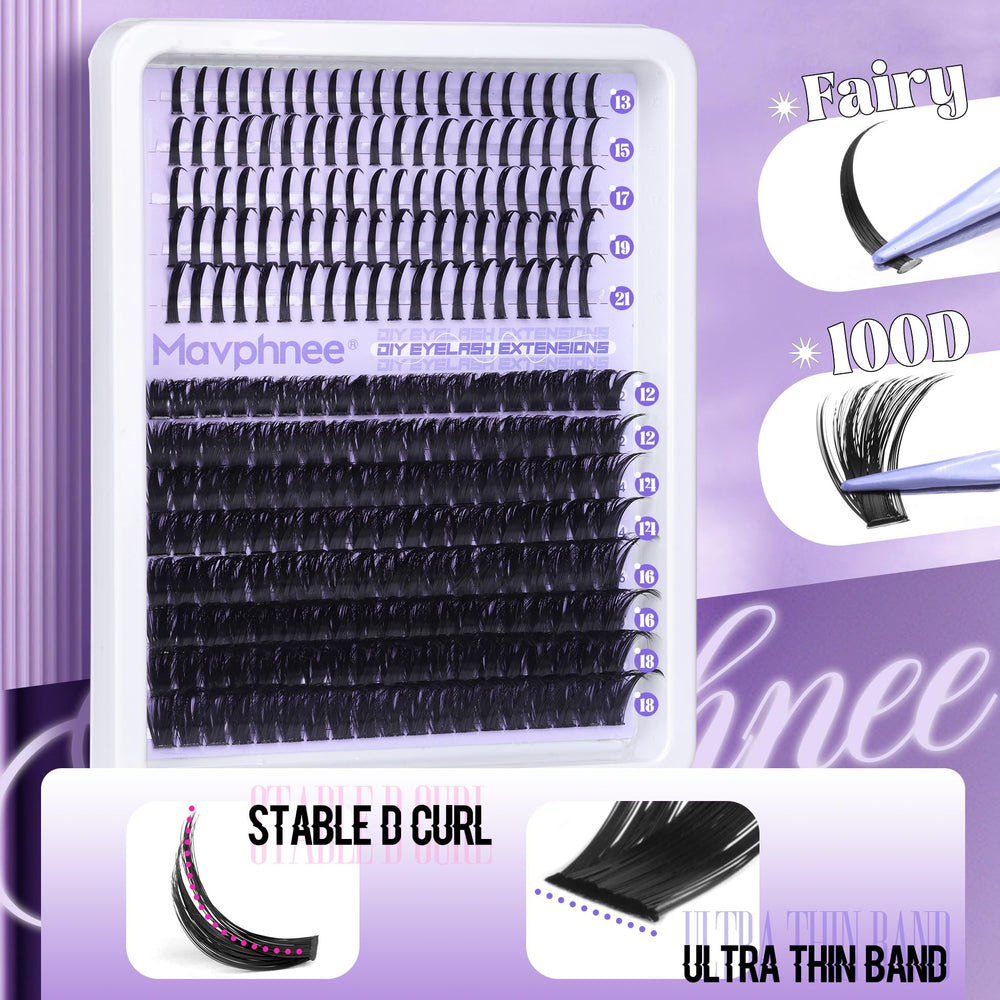 Mavphnee Volume Lash Clusters 12-20mm deliver lush fullness with 100D look.