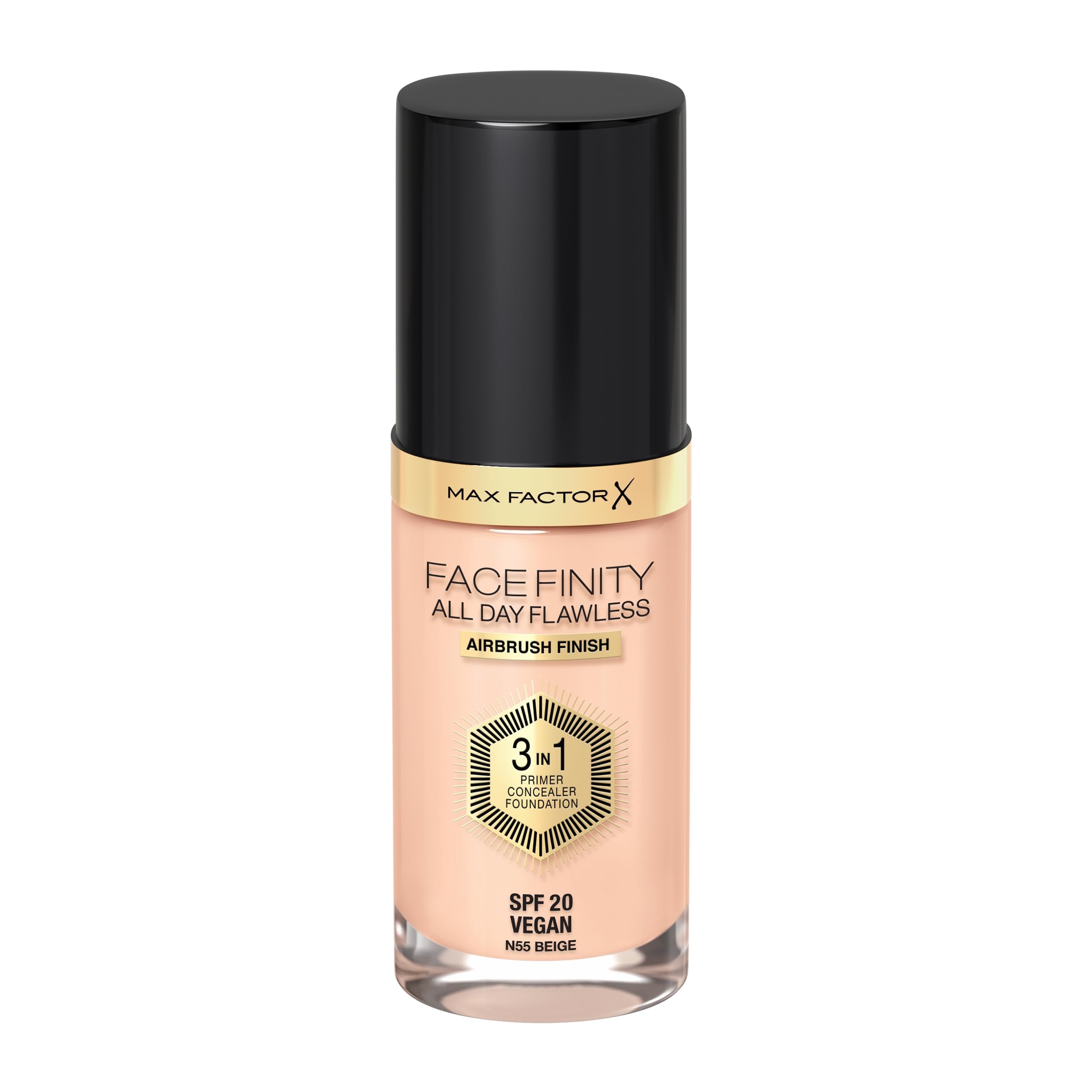 Max Factor Facefinity bottle pump for effortless all-day coverage.
