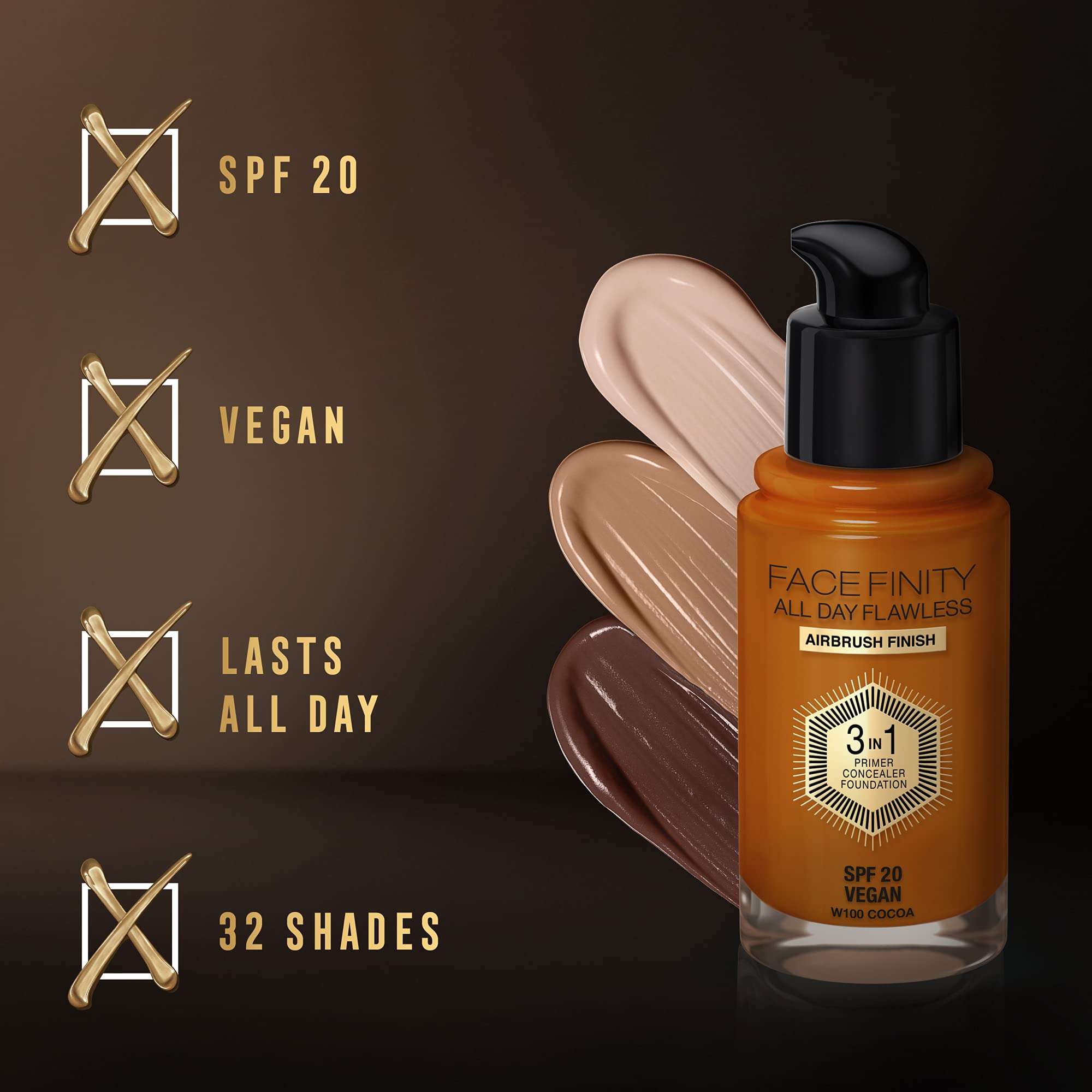Max Factor Facefinity foundation arm swatches demonstrate natural coverage and blendability