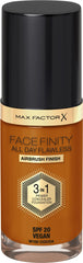Max Factor Facefinity foundation bottle closeup for a long-lasting, flawless finish