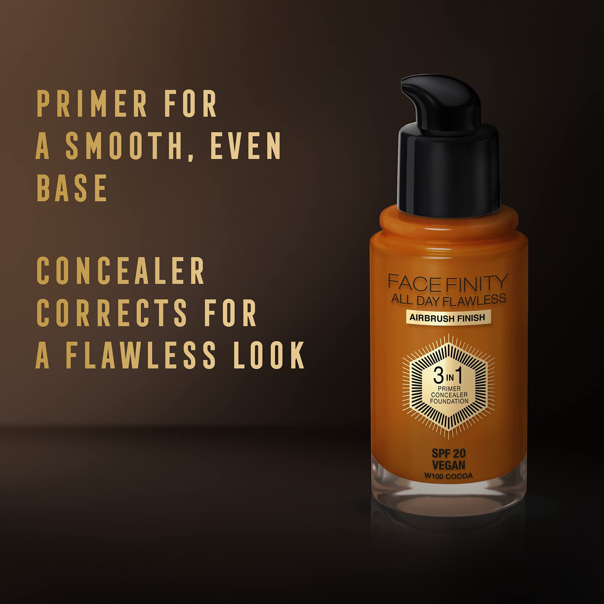 Max Factor Facefinity SPF20 icon signals sun protection alongside daily wear