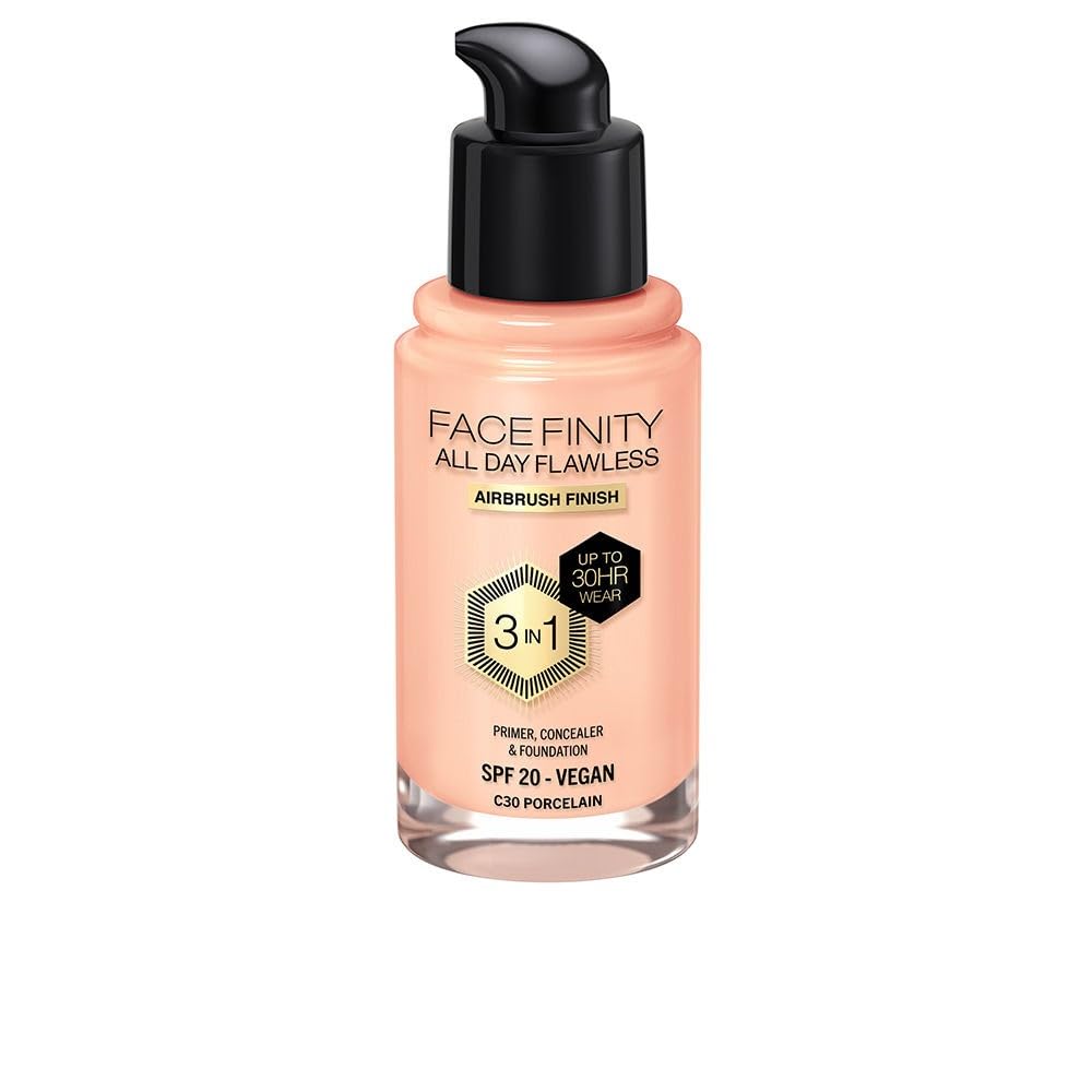 Max Factor Facefinity Porcelain No. 30 bottle with long-lasting, blendable finish.