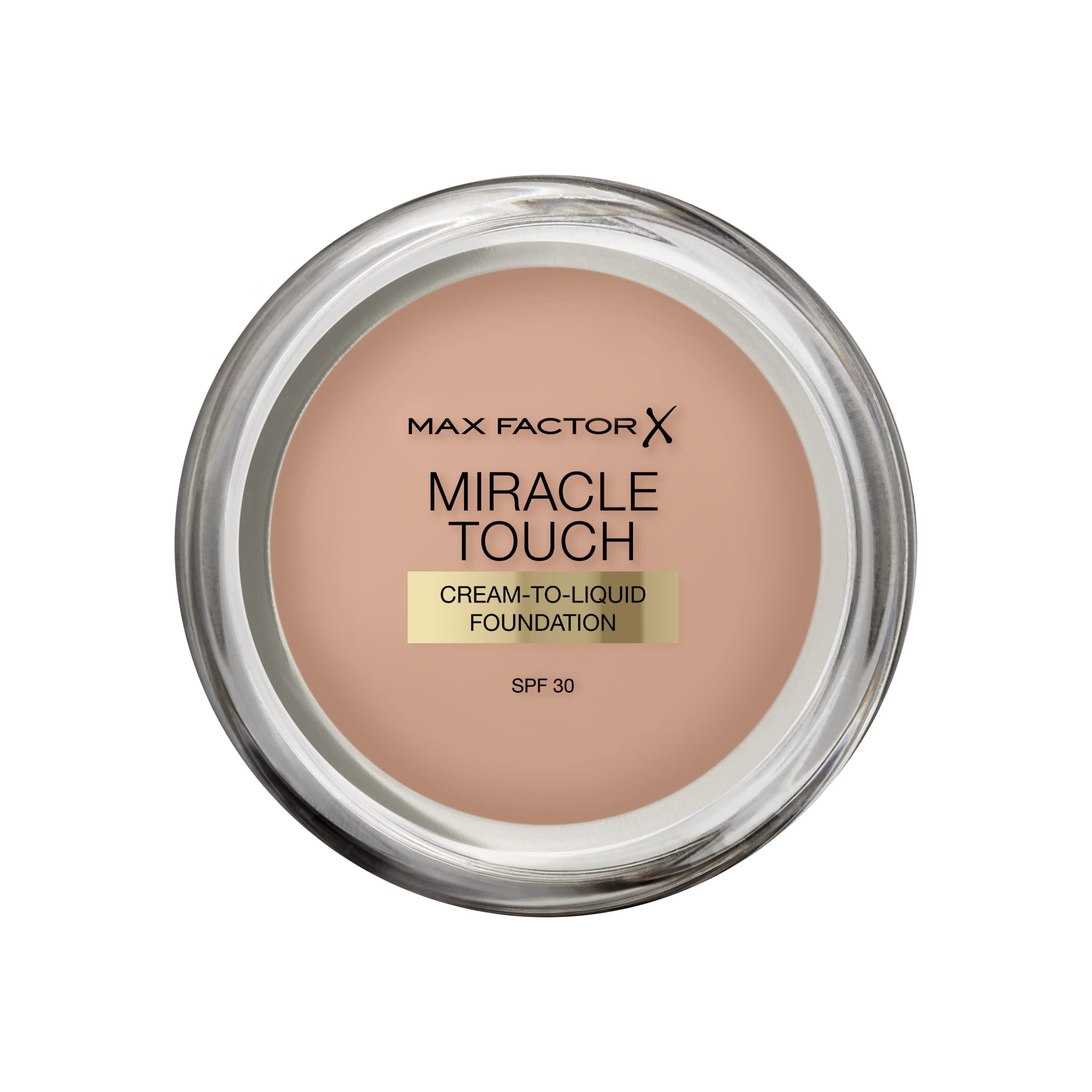 Max Factor Miracle Touch foundation bottle with pump for easy daily application.