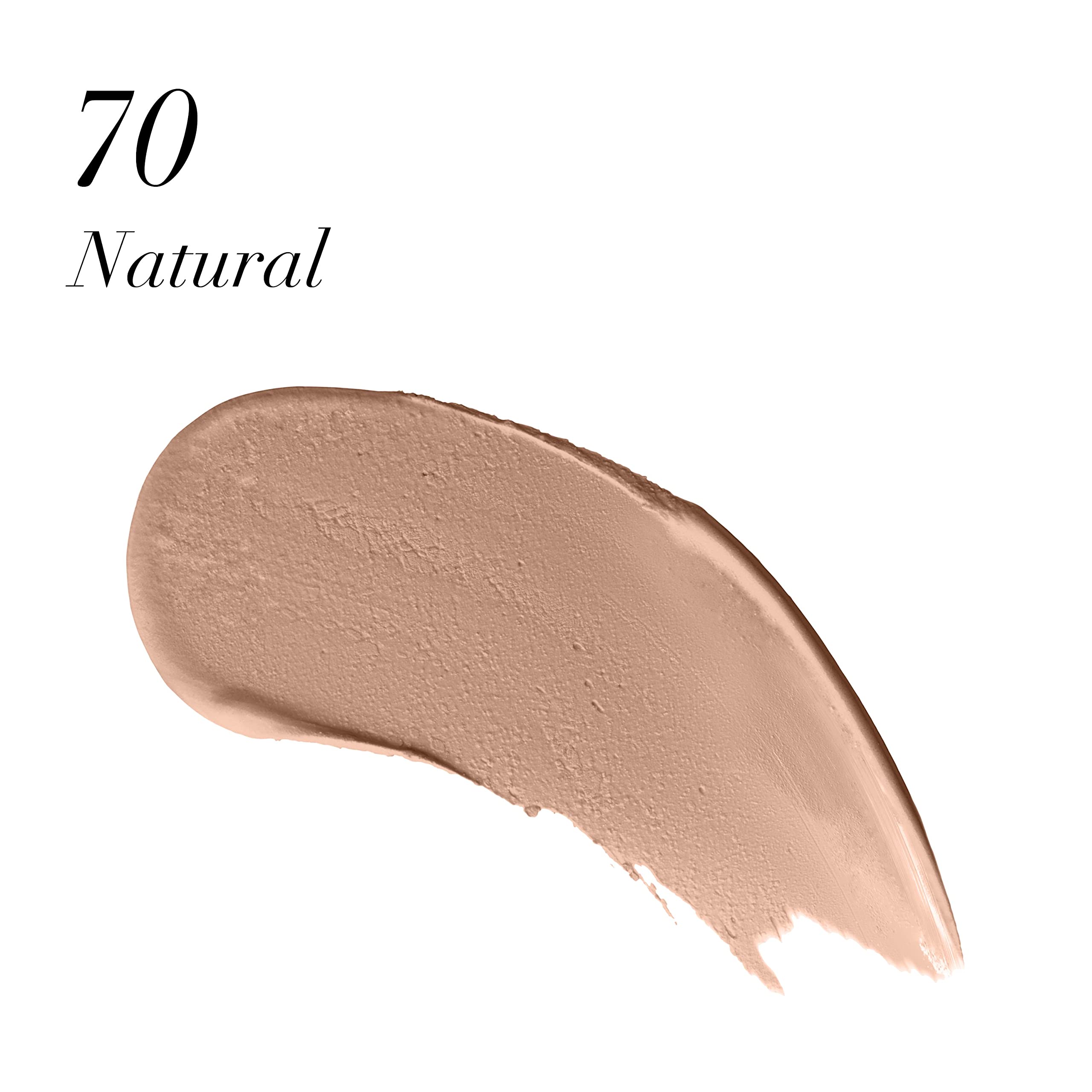 Max Factor Miracle Touch foundation swatch in natural beige shade on skin.