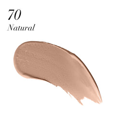 Max Factor Miracle Touch foundation swatch in natural beige shade on skin.