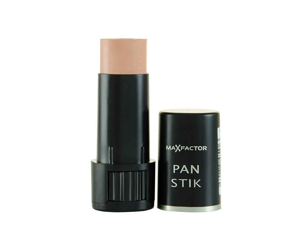 Max Factor Pan Stik 30 Olive swatches show warm olive shade.
