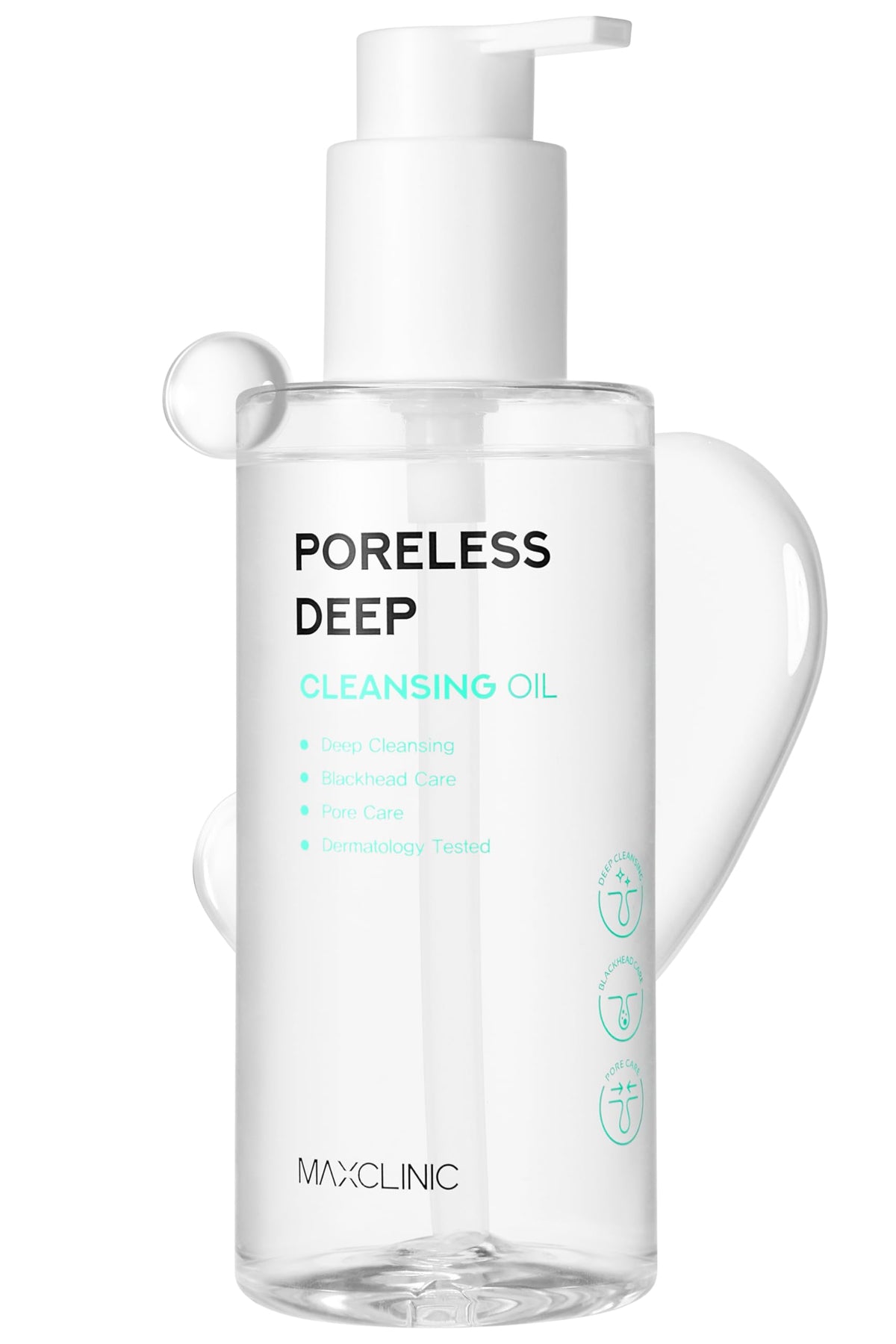 MAXCLINIC Poreless Deep Cleansing Oil bottle pour shows gentle makeup removal