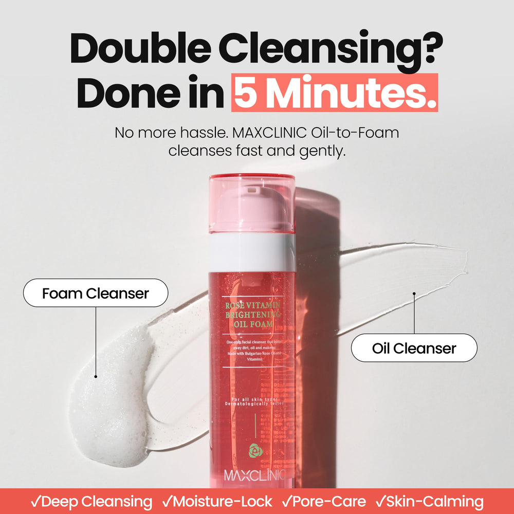 MAXCLINIC Rose Vitamin Oil to Foam pump activation—easy, convenient daily cleansing.