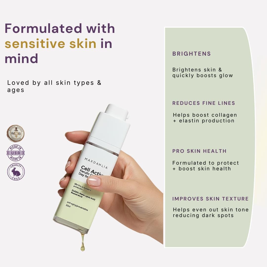 MAXDAHLIA serum texture swatch demonstrates quick absorption and light hydration