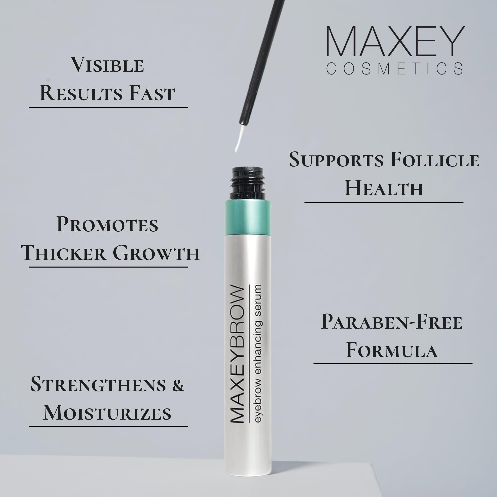 MaxeyBrow fragrance-free formula on label for comfortable wear