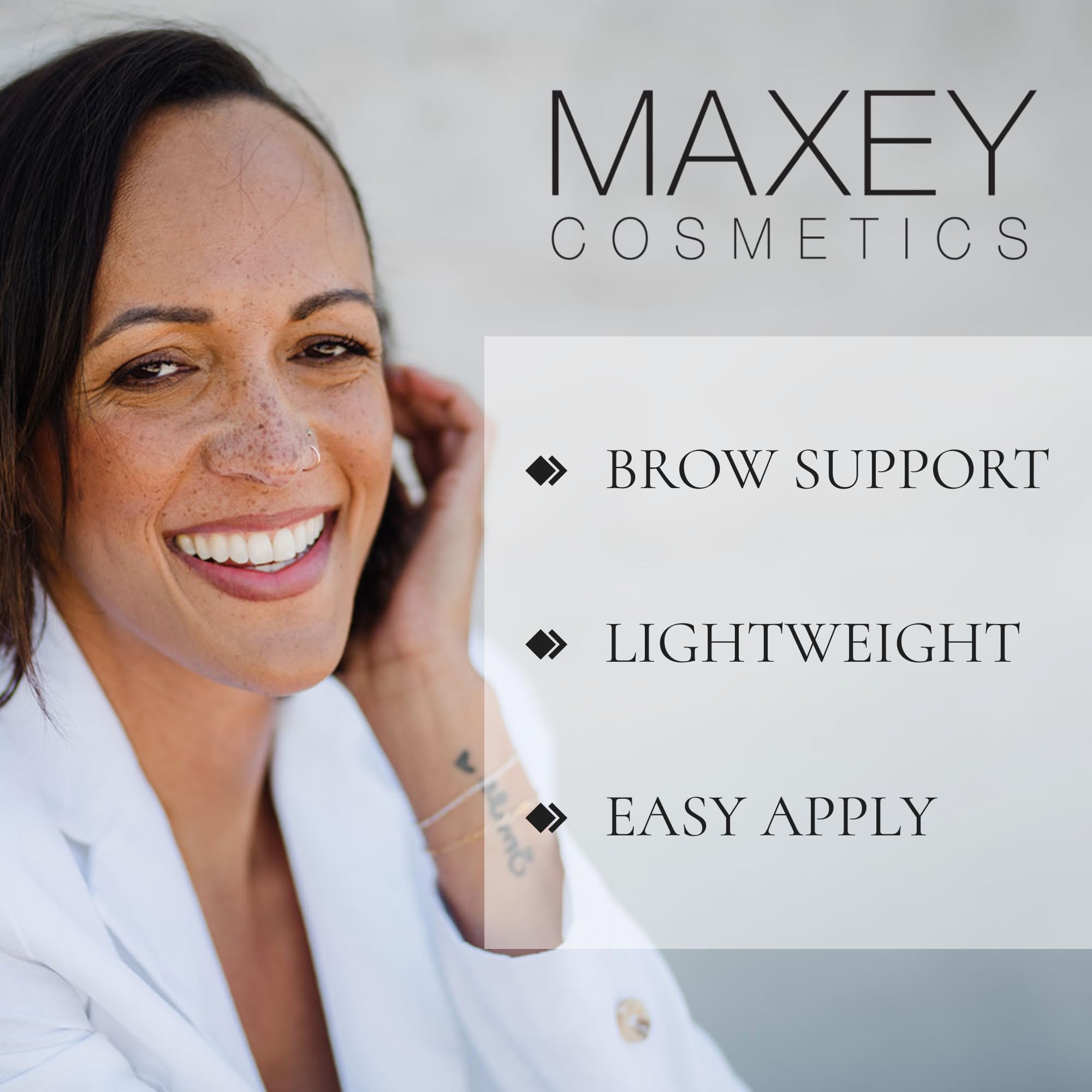 MaxeyBrow serum bottle ready for daily use on brows