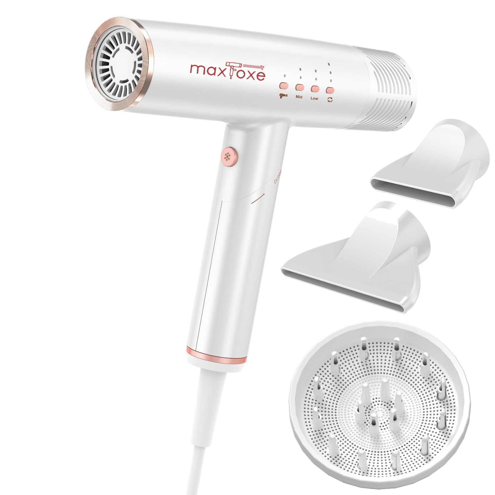 Maxfoxe hair dryer foldable design for easy travel and storage.