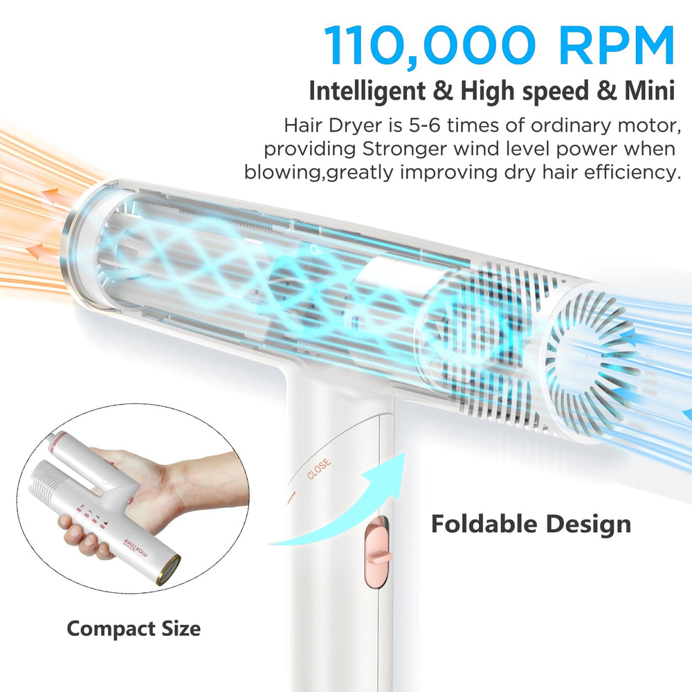 Maxfoxe hair dryer with ionic brushless motor for powerful airflow.