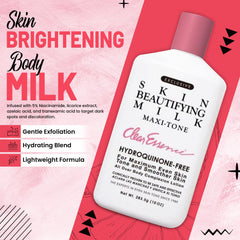 Maxi-tone lotion pump application on skin for even tone.