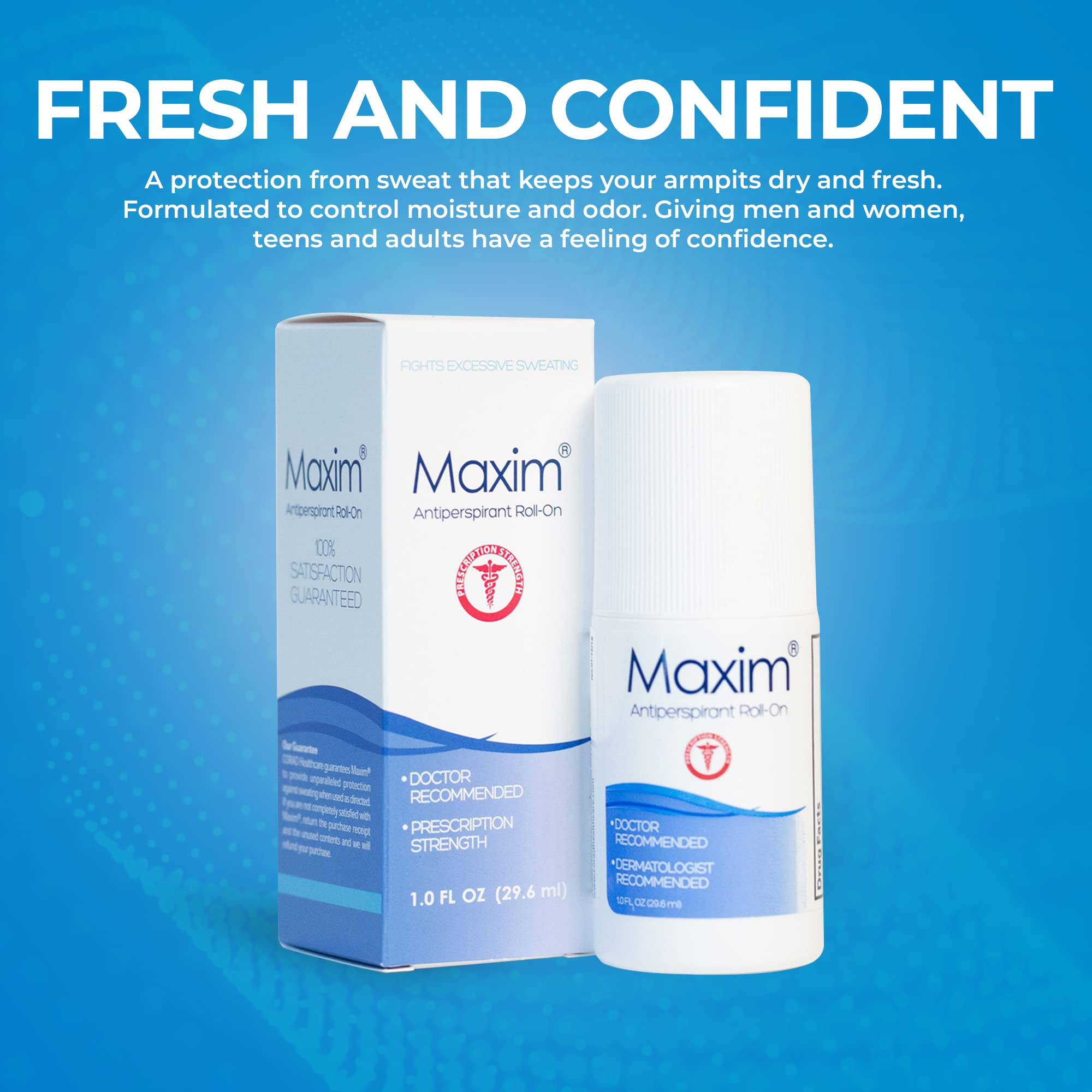 MAXIM antiperspirant roll-on close-up for quick, convenient nightly use