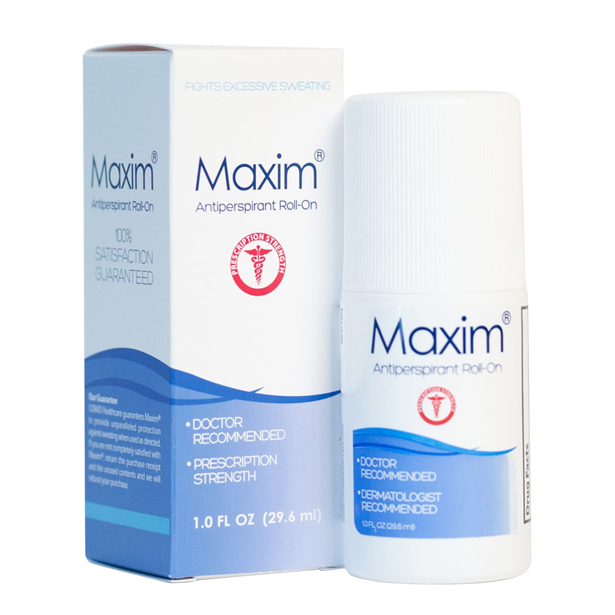 MAXIM clinical strength antiperspirant bottle shown for all-day dryness