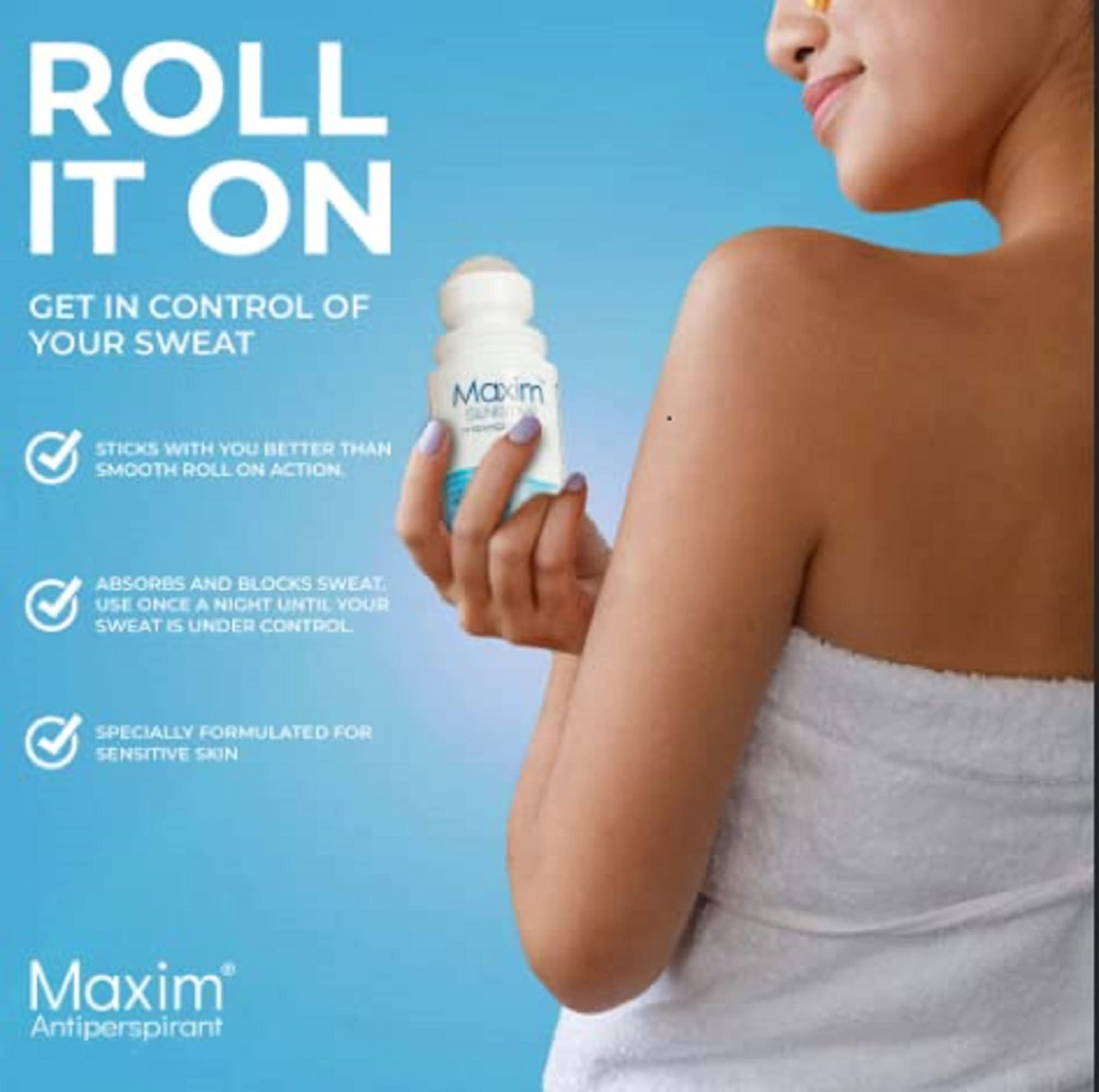 MAXIM roll-on application demonstrates easy, mess-free use.