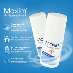 MAXIM unscented deodorant label emphasizing fragrance-free protection