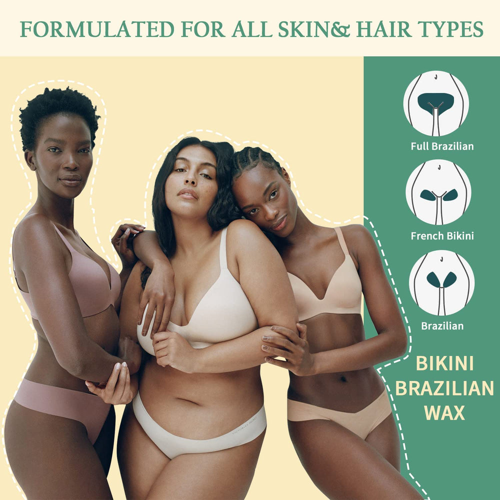 Maxpearl bikini-area waxing image illustrates effective removal in sensitive zones.