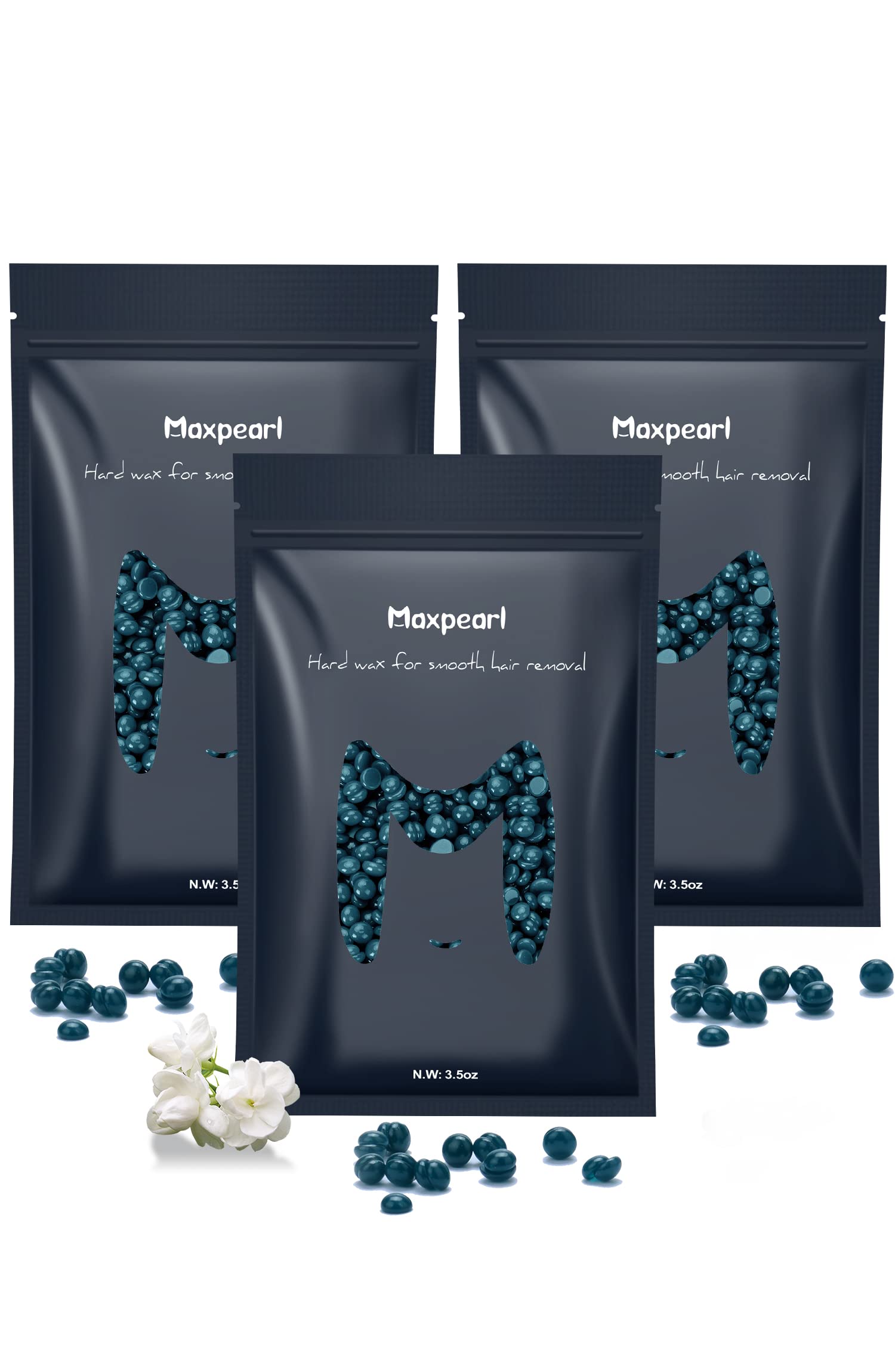 Maxpearl hard wax beads pack shot showing convenient at‑home waxing with jasmine fragrance.