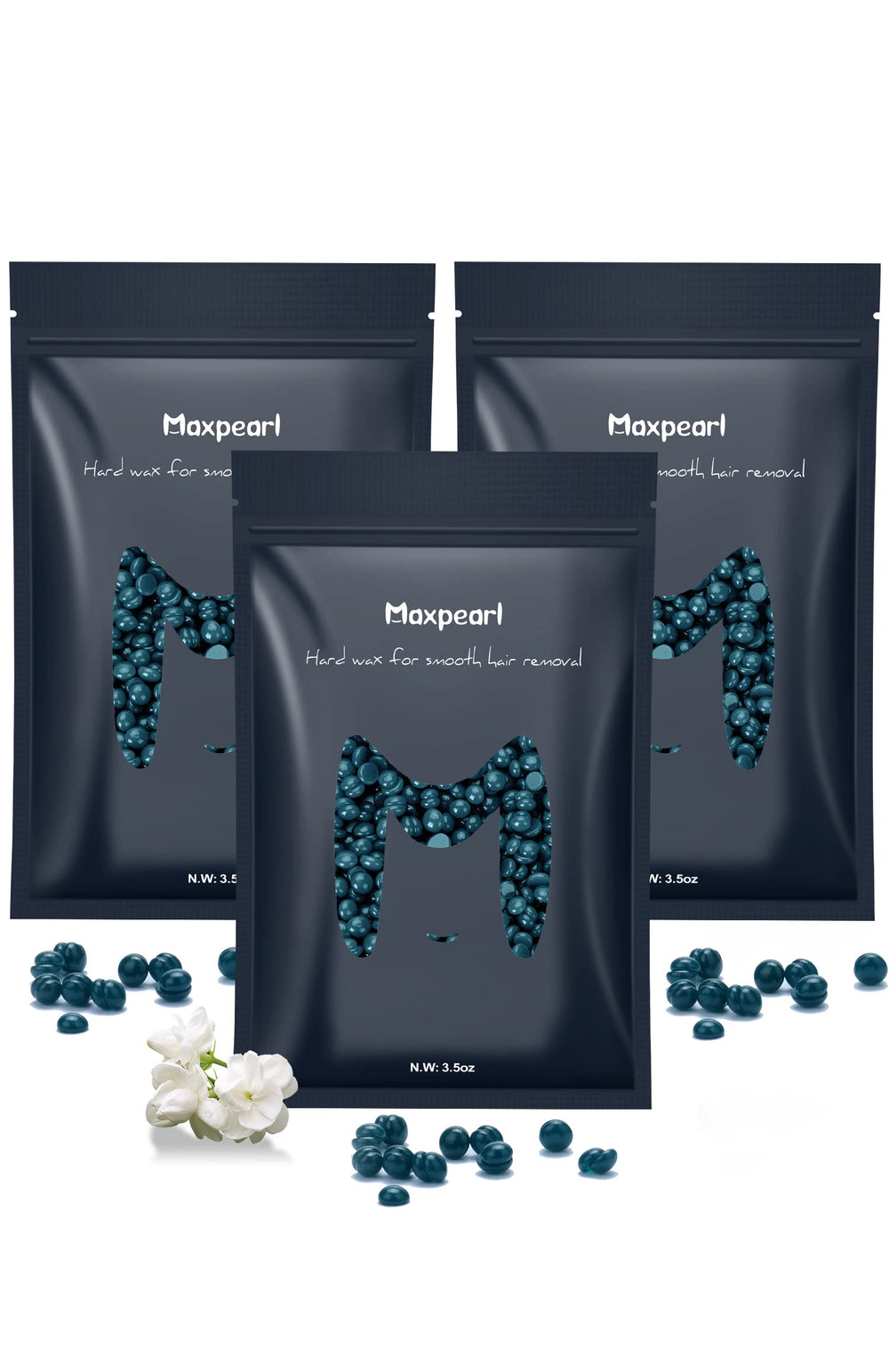 Maxpearl hard wax beads pack shot showing convenient at‑home waxing with jasmine fragrance.