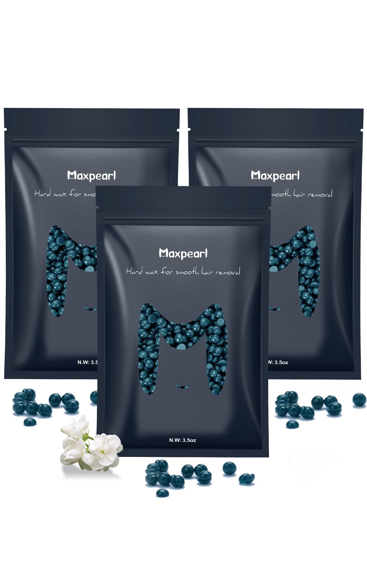Maxpearl hard wax beads pack shot showing convenient at‑home waxing with jasmine fragrance.