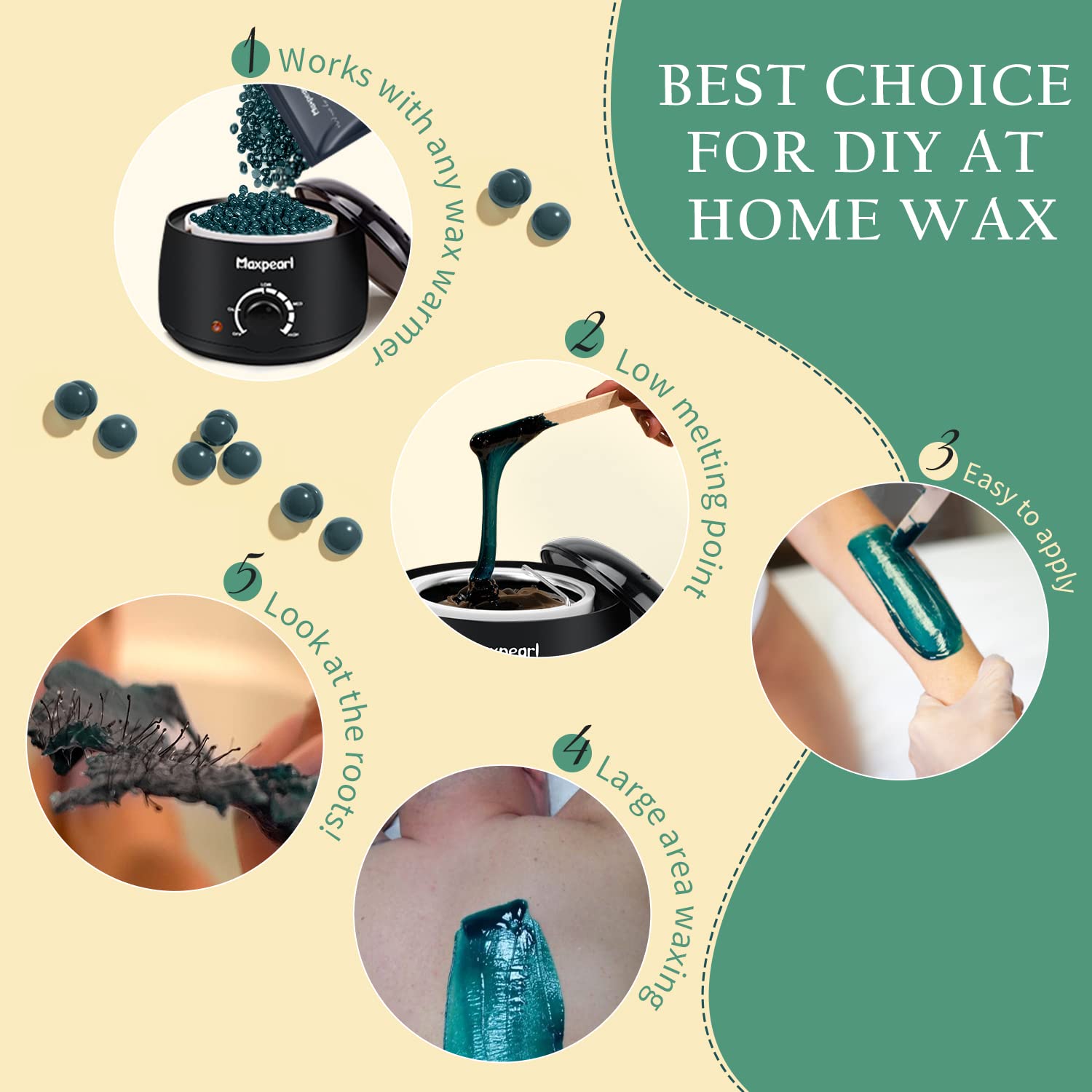 Maxpearl jasmine fragrance wax beads close-up highlighting pleasant scent during waxing.