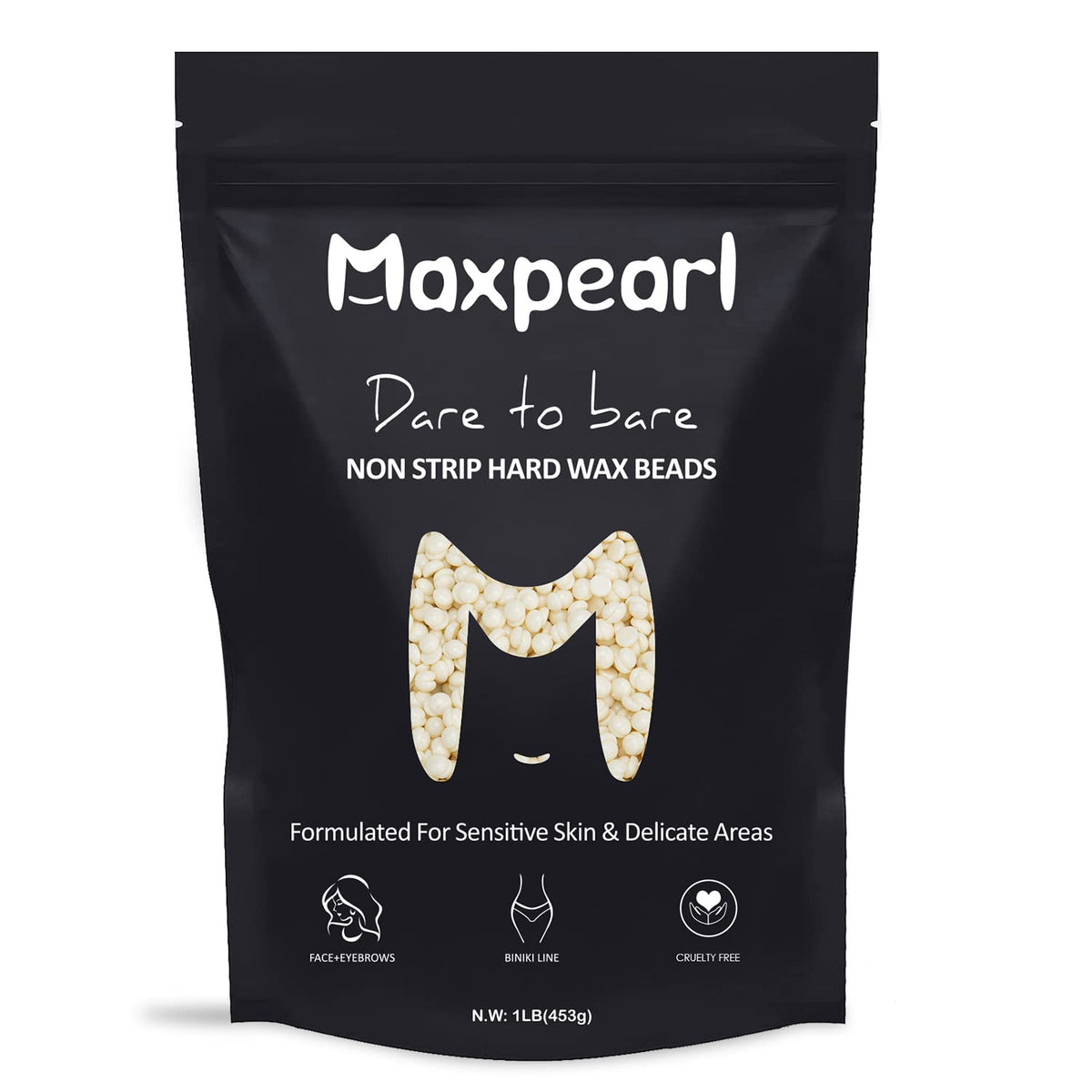 Maxpearl wax beads melting into a creamy film for gentle facial hair removal.