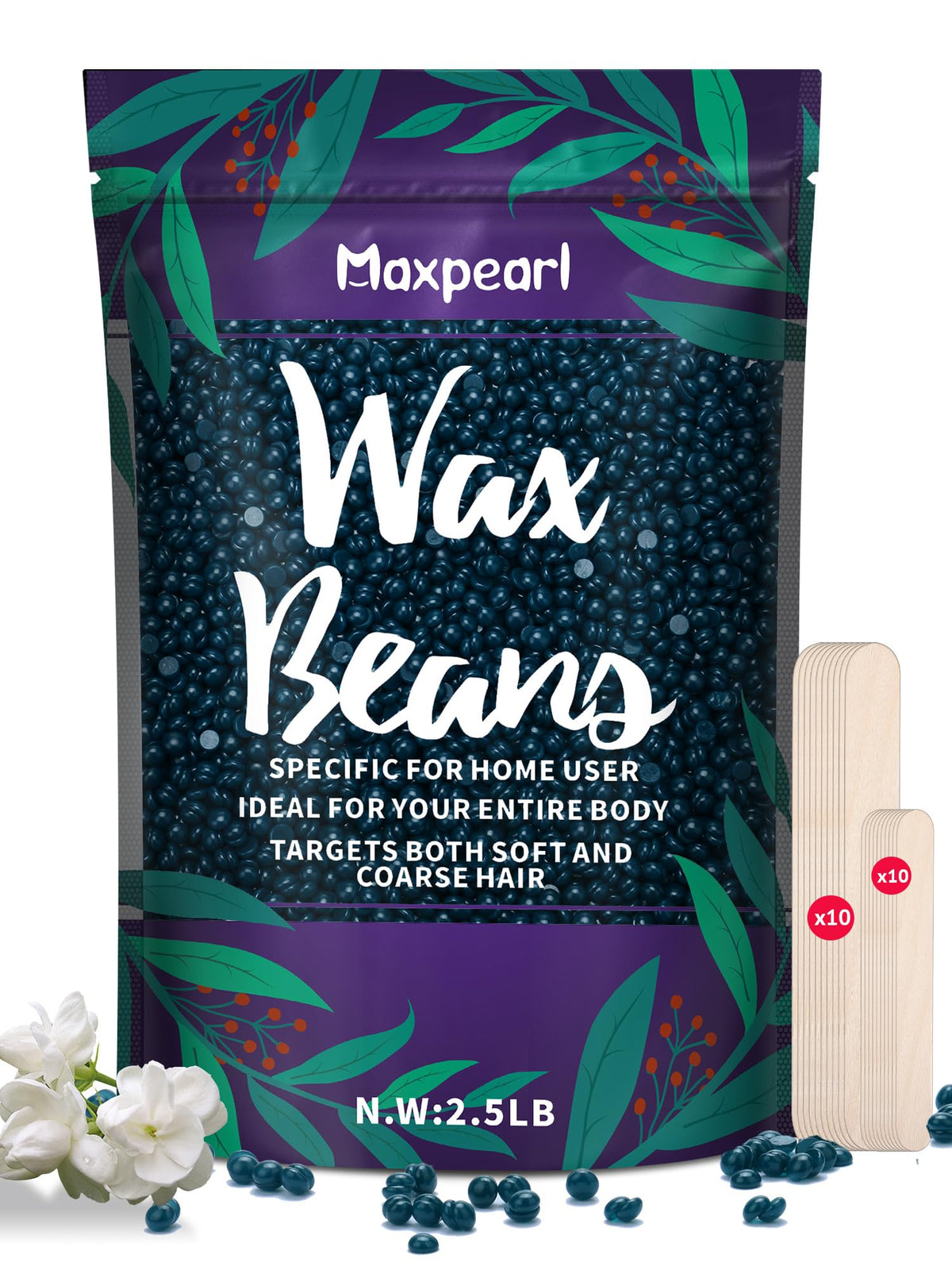 Maxpearl wax beads refill bag close-up, premium resin-based formula for at-home waxing