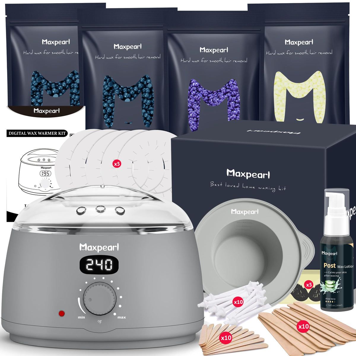 Maxpearl wax heater with digital display for quick at-home waxing