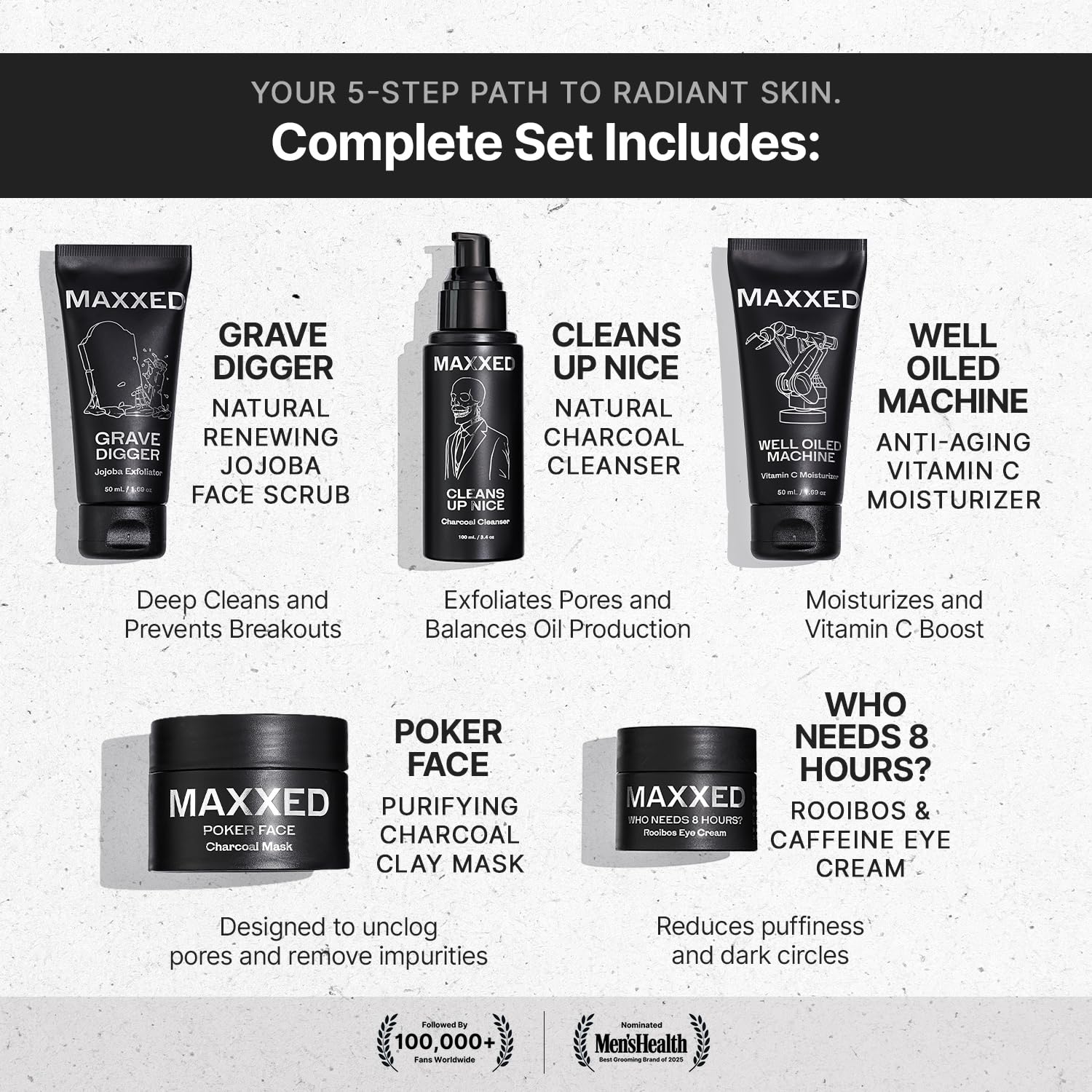 MAXXED Exfoliating Scrub smooths texture for a refreshed, even complexion.