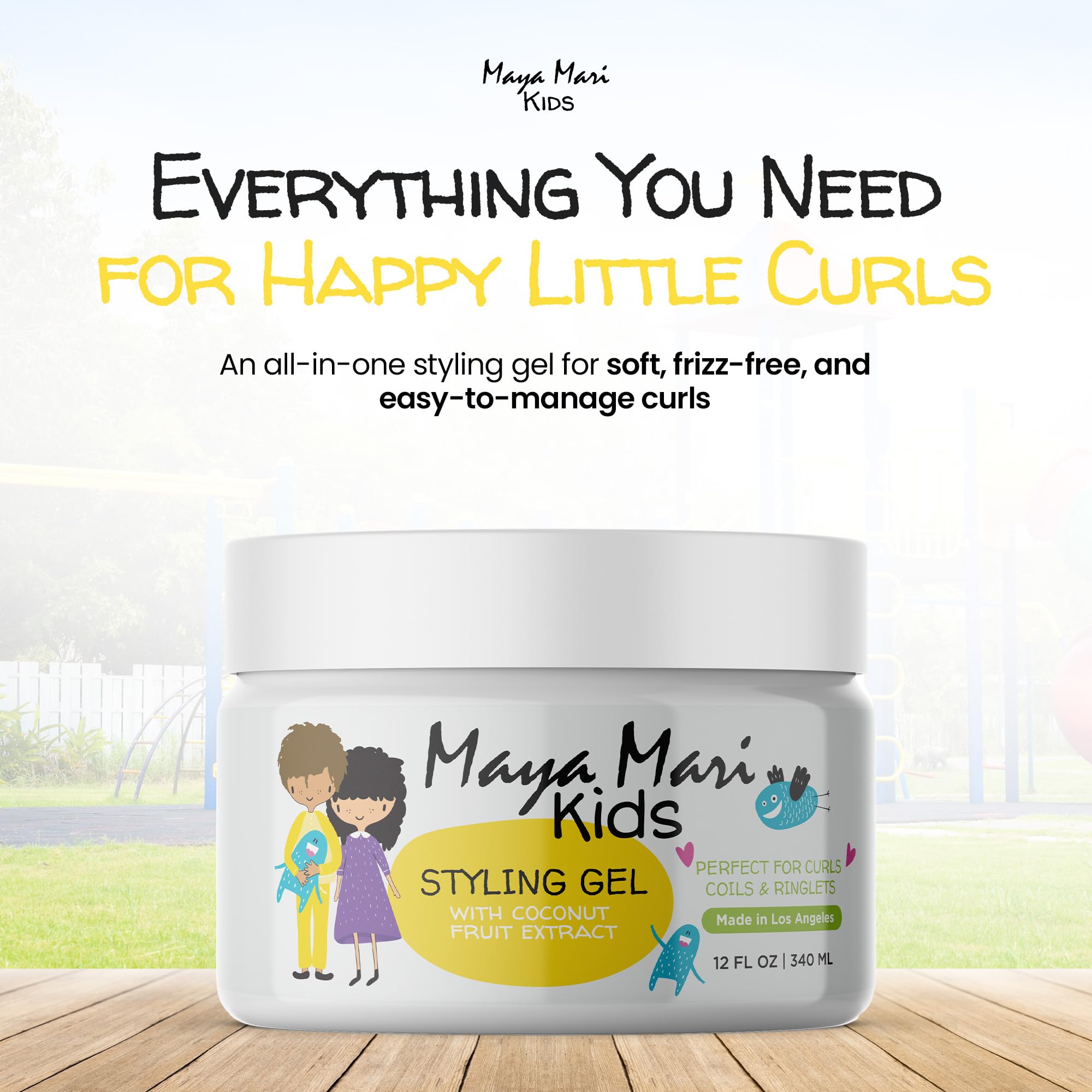 MAYA MARI Kids Hair Gel bottle back shows sulfate-free formula for safe daily styling.