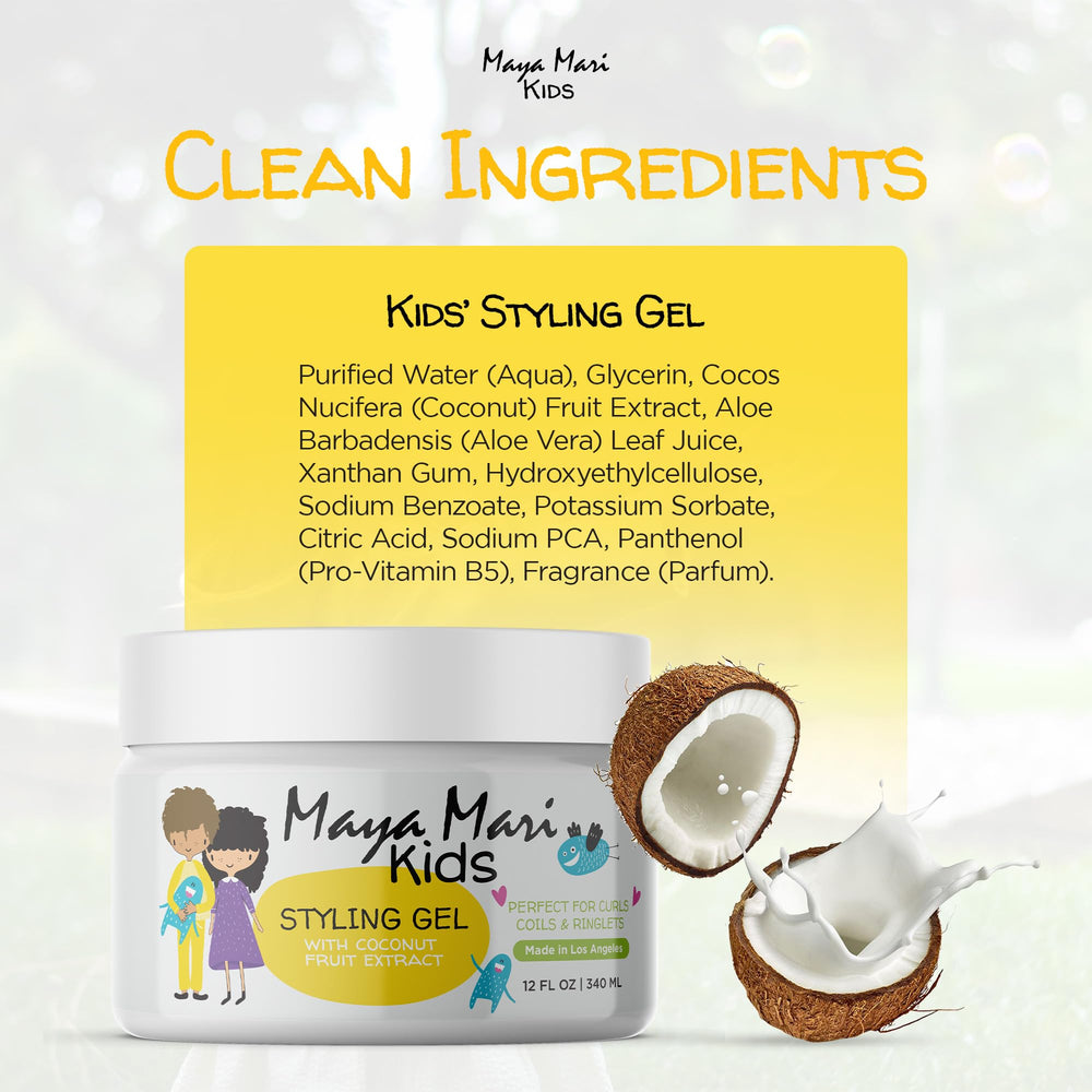MAYA MARI Kids Hair Gel packaging displays cruelty-free and paraben-free claim.