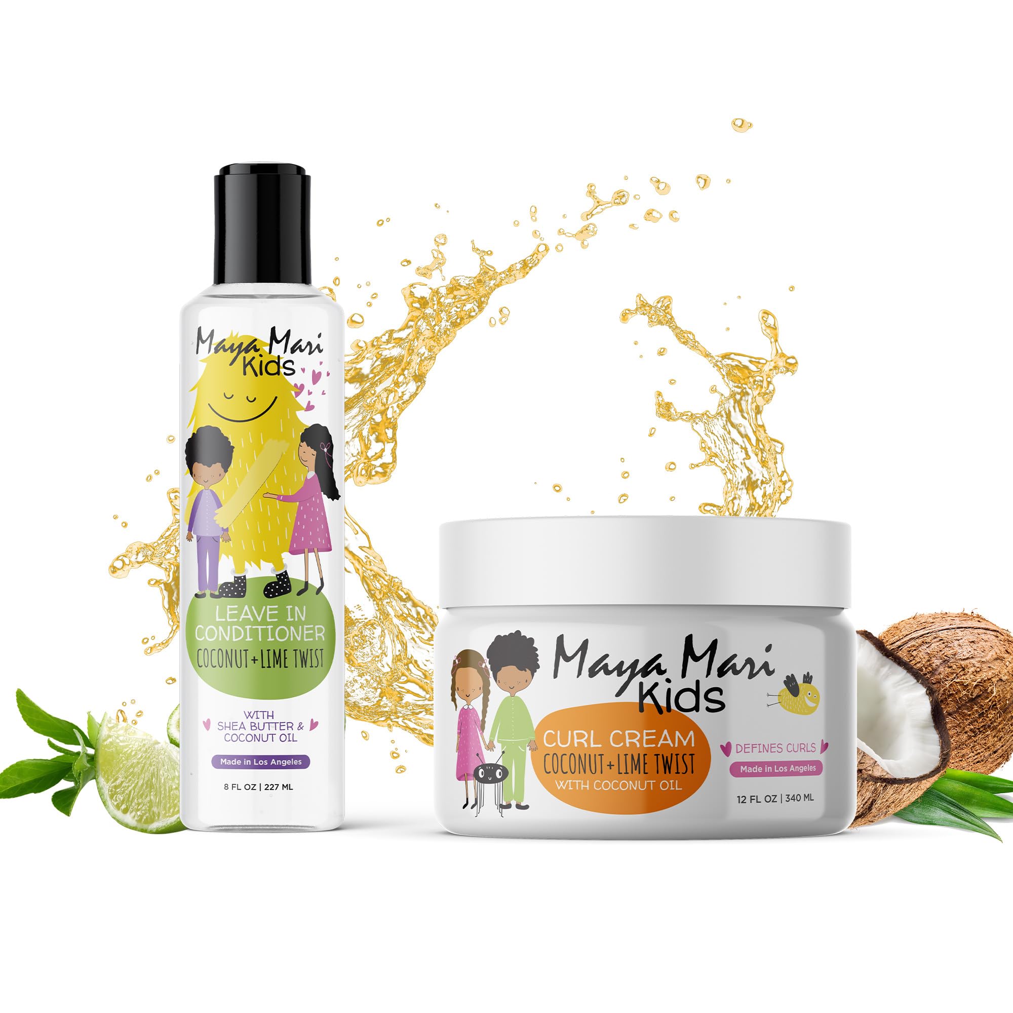 Maya Mari Kids Leave-In Conditioner bottle showing detangling and moisture benefits