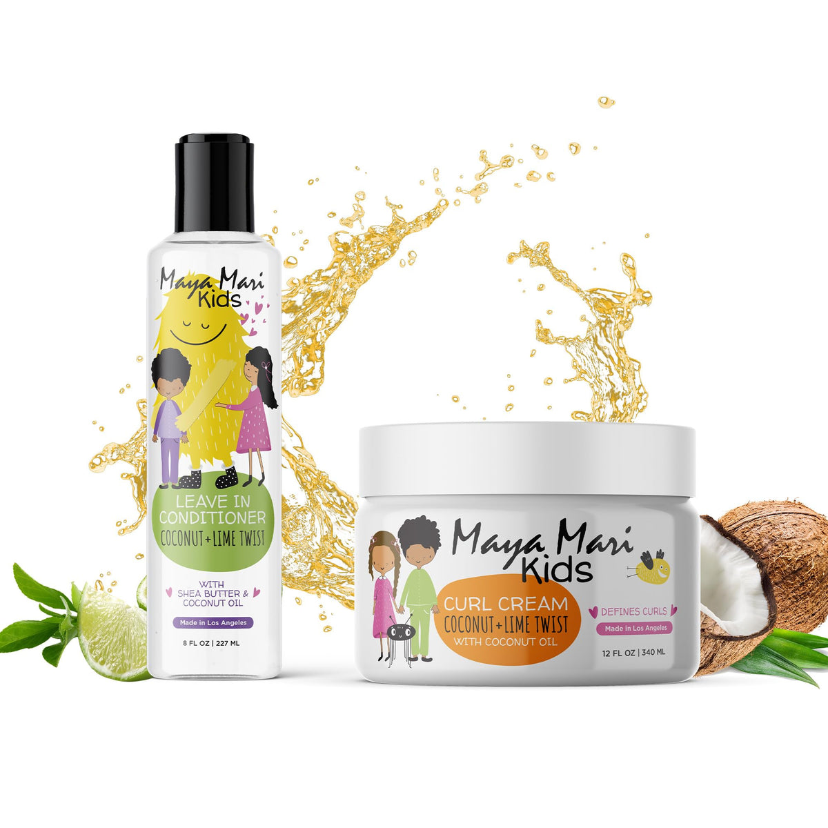 Maya Mari Kids Leave-In Conditioner bottle showing detangling and moisture benefits