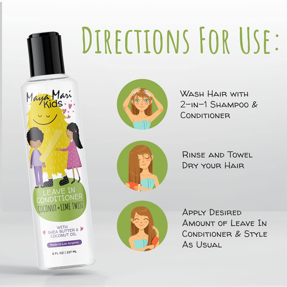MAYA MARI packaging display featuring 2in1 shampoo and leave-in conditioner.