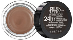 Maybelline 24 Hour Eyeshadow Tough as Taupe brush-stroke close-up demonstrates crease-resistant color
