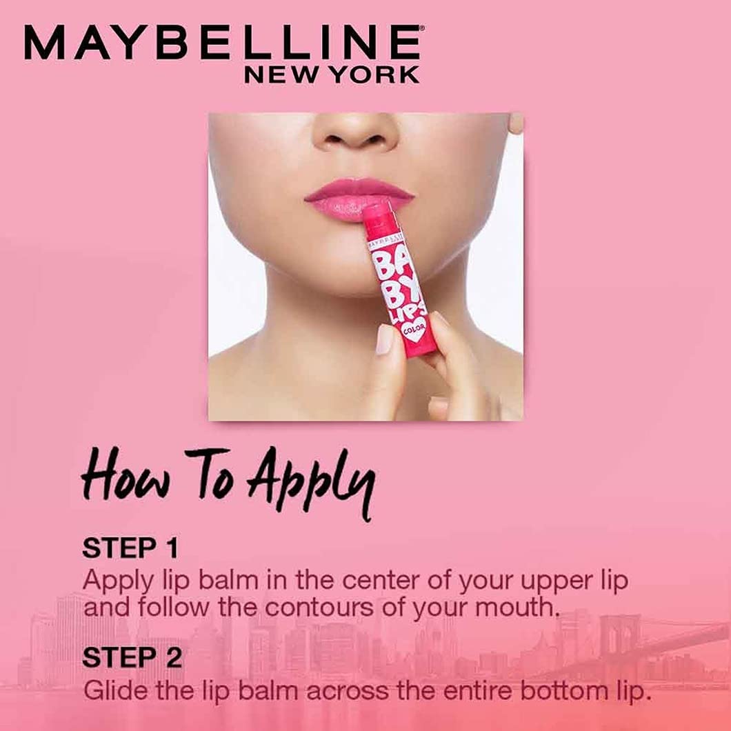 Maybelline Cherry Kiss glides on lips with a sheer rosy shine.