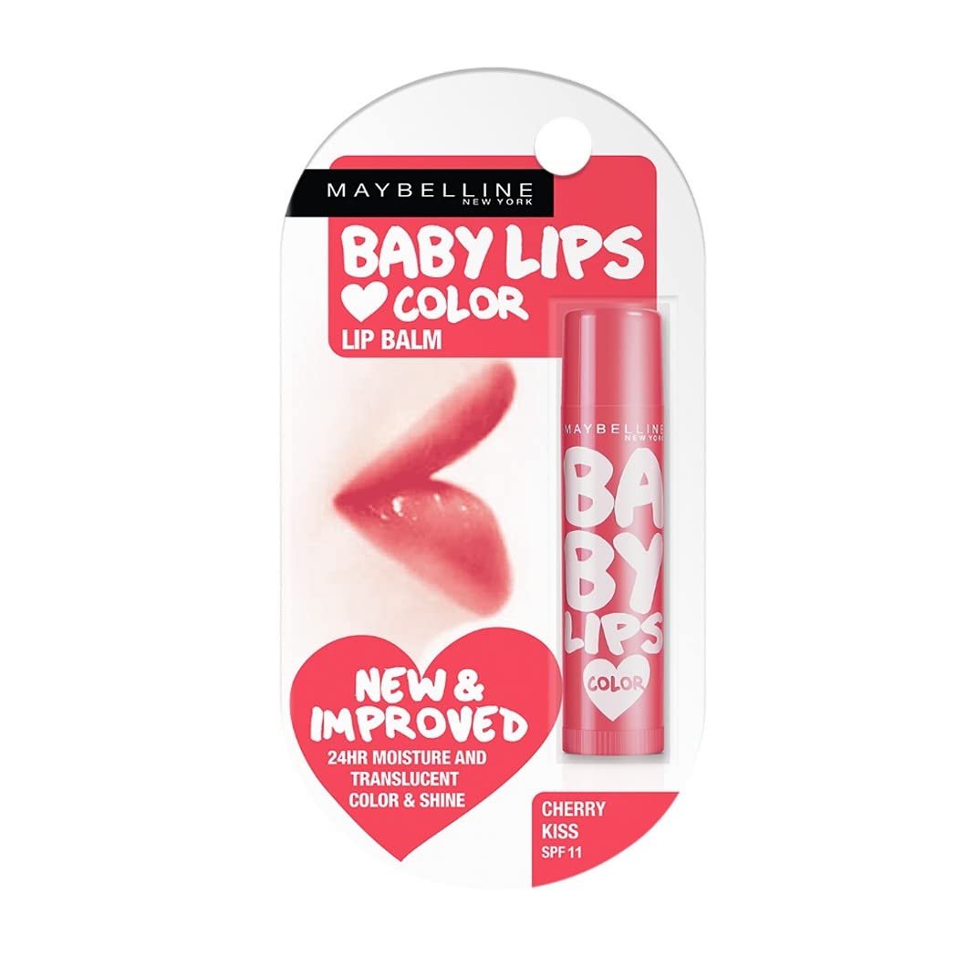 Maybelline Baby Lips Cherry Kiss lip balm tube ready for application.