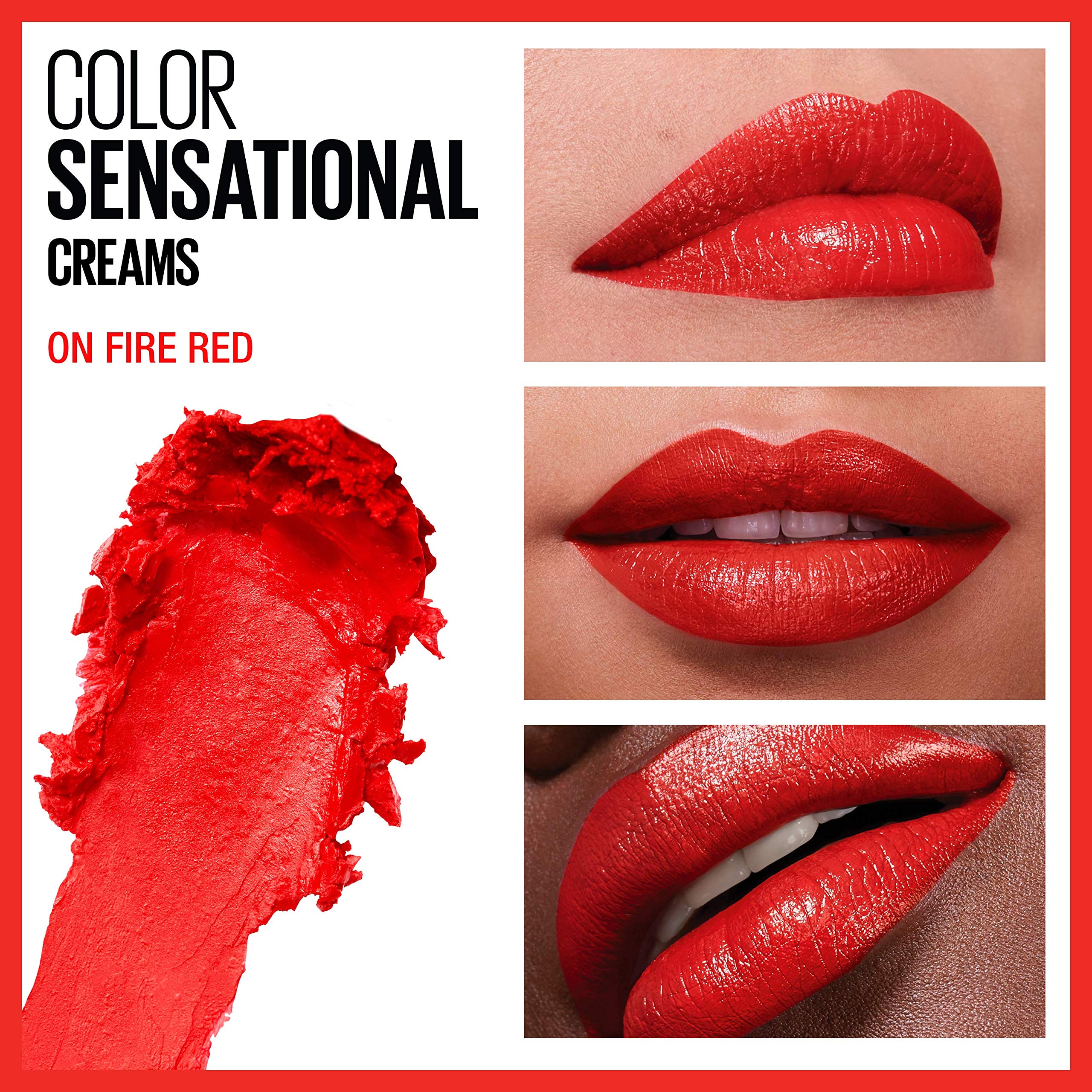 Maybelline Color Sensational lipstick on fire red shade offers bold color with precise glide