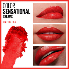 Maybelline Color Sensational lipstick on fire red shade offers bold color with precise glide