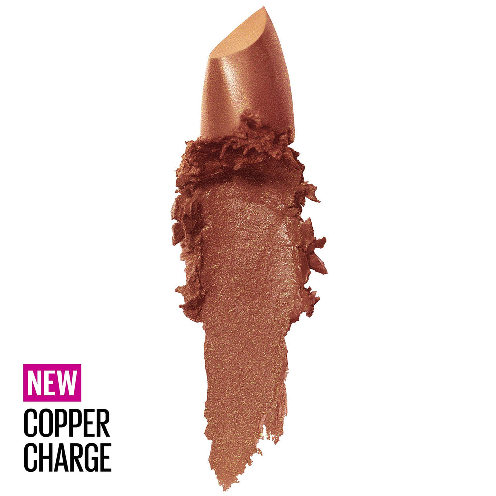 Maybelline Color Sensational pink lipstick on lips for vibrant, creamy wear.