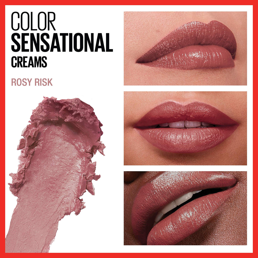 Maybelline Color Sensational nude shade swatch on lips for everyday wear.