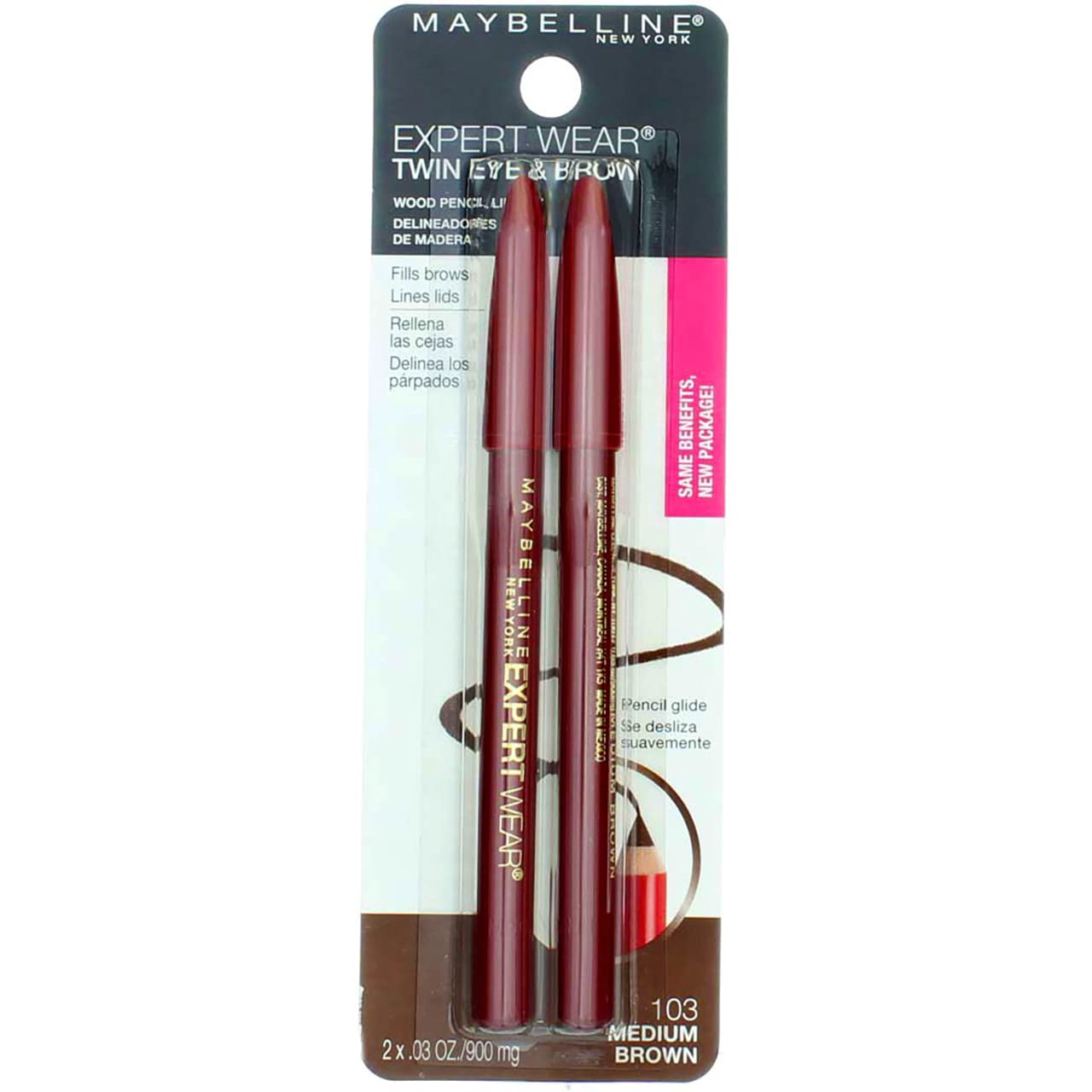 Maybelline Expert Eyes Twin Brow Pencil packaging for quick brow and eye touch-ups.